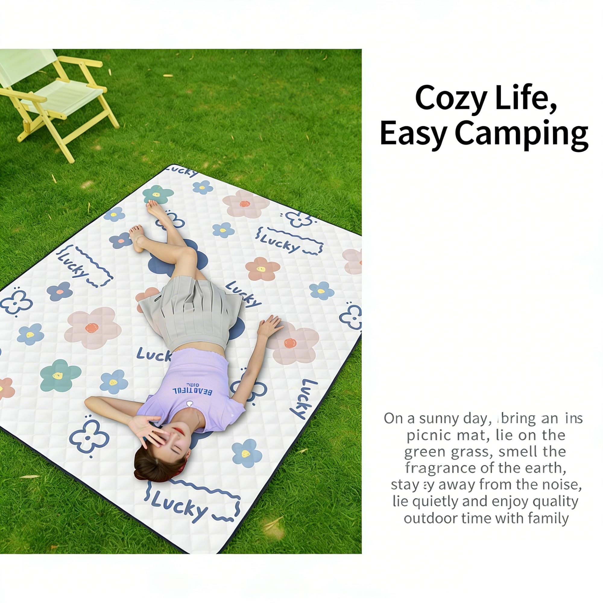Tapis de Pique-nique Multifonctionnel - Couverture de Plein Air Portable pour 4-8 Personnes Idéal pour Parc Pique-nique Randonnée Camping Activités de Plein Air 200x200cm