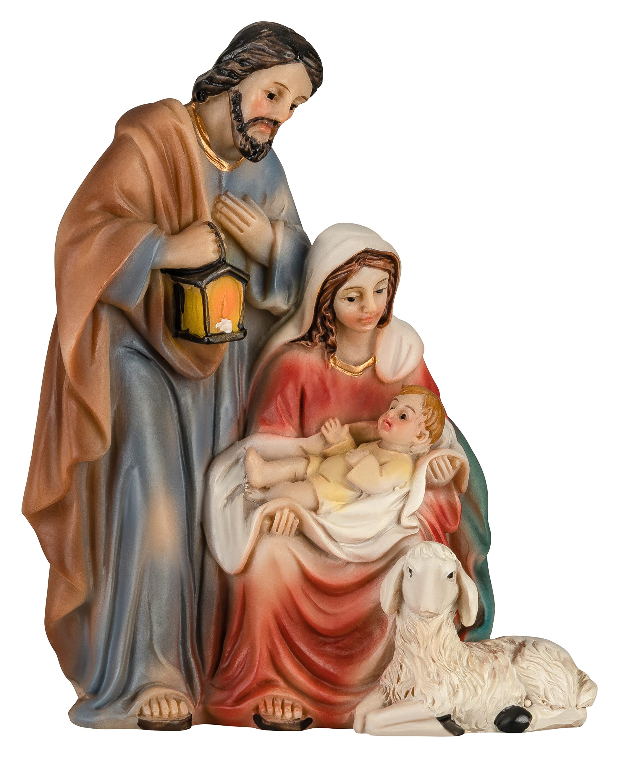 Sacra Famiglia In Resina Dipinta A Mano - Presepe Miniatura 9,5 Cm | Per Natale E Avvento - Foto 5