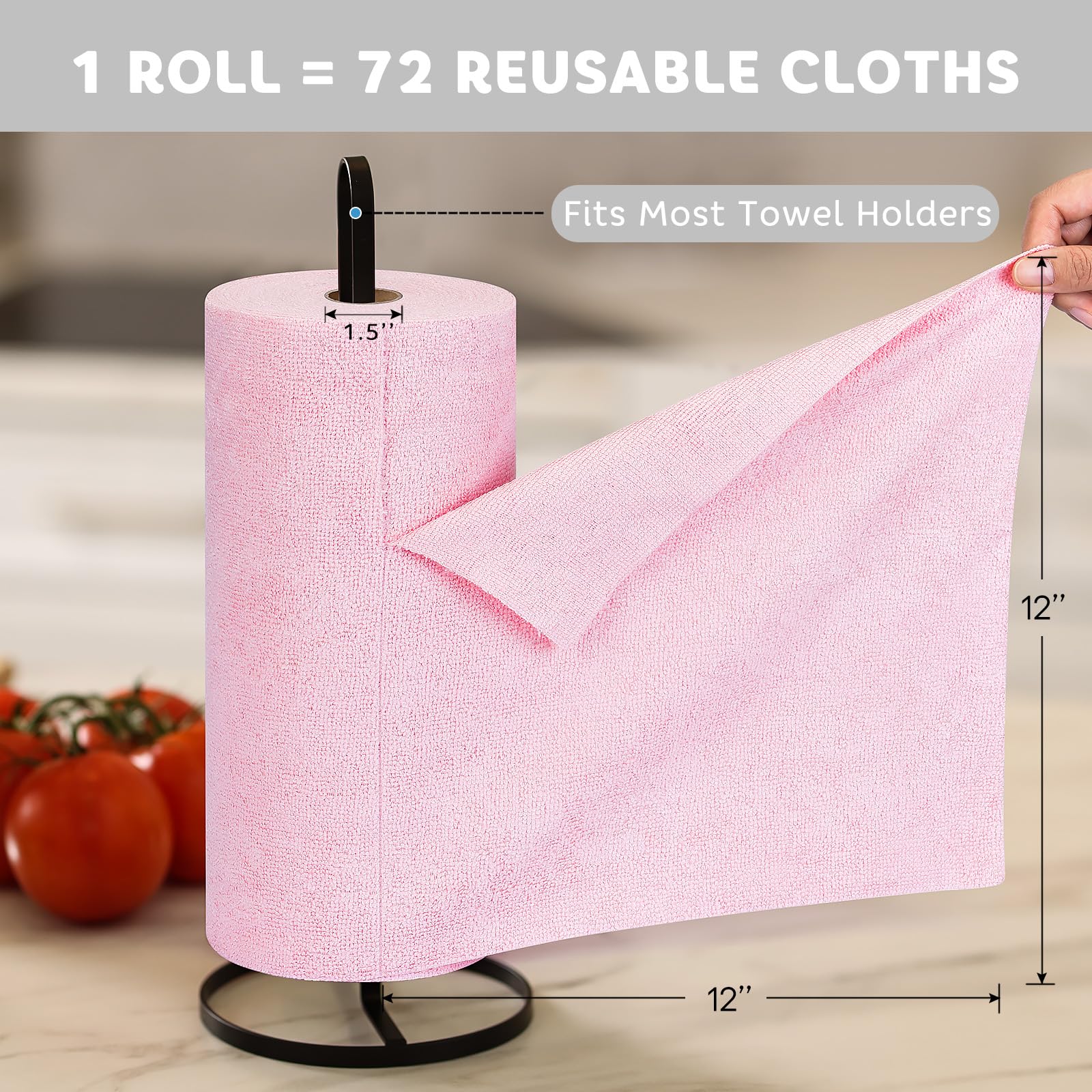Matthew - Rollo de paño de limpieza de microfibra, paquete de 72 (12 x 12 pulgadas), toallas de papel reutilizables y lavables, ultra absorbentes de agua, trapos de limpieza sin pelusa y rayas para