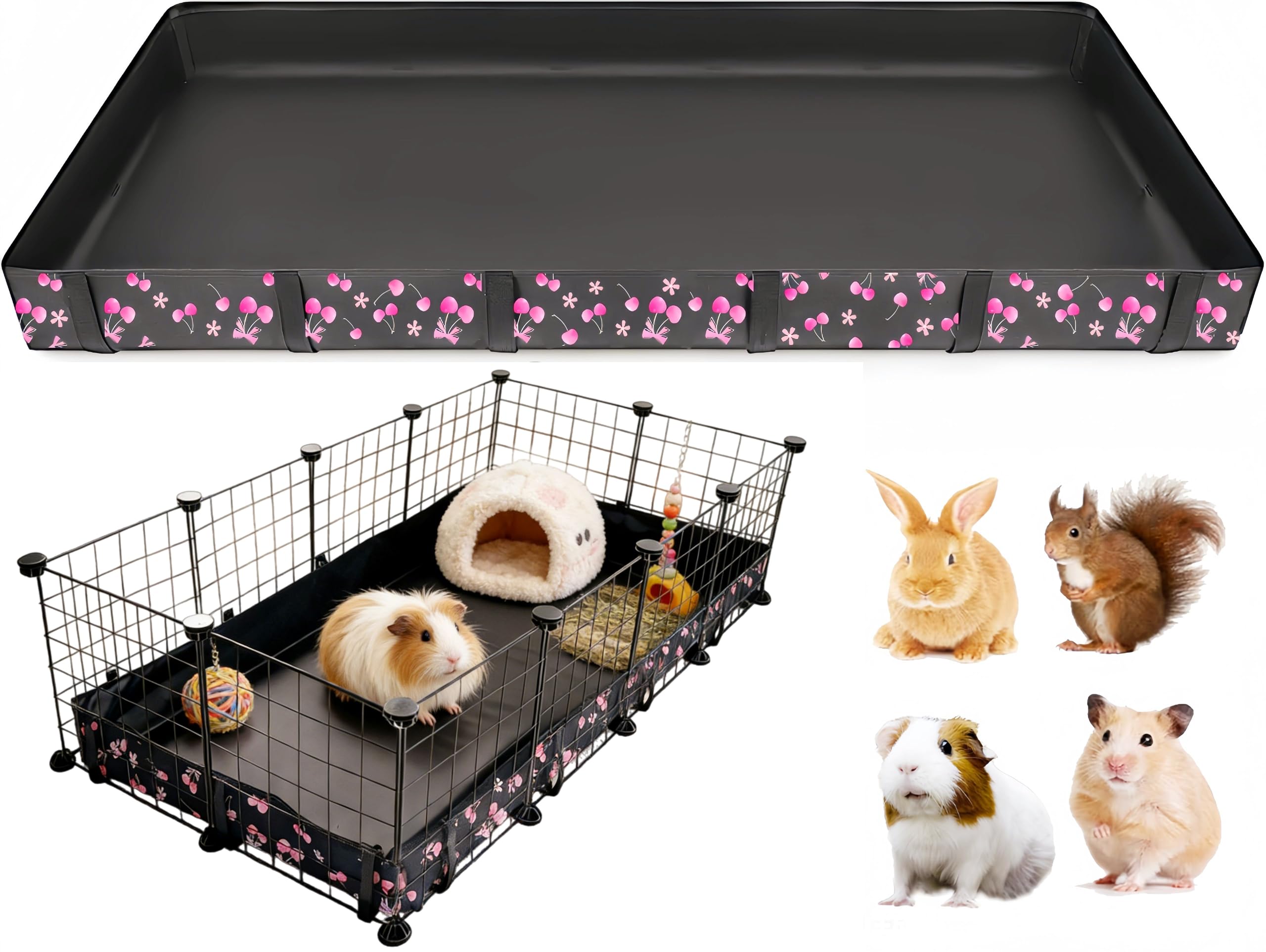 DZWLKJ Guinea Pig Cage Liner,Washable Tarp Bottom Base,Cherry Graphic,28"x56", Reusable for Rabbit, Chinchilla, Hedgehog, Ferret & Other Small Animals