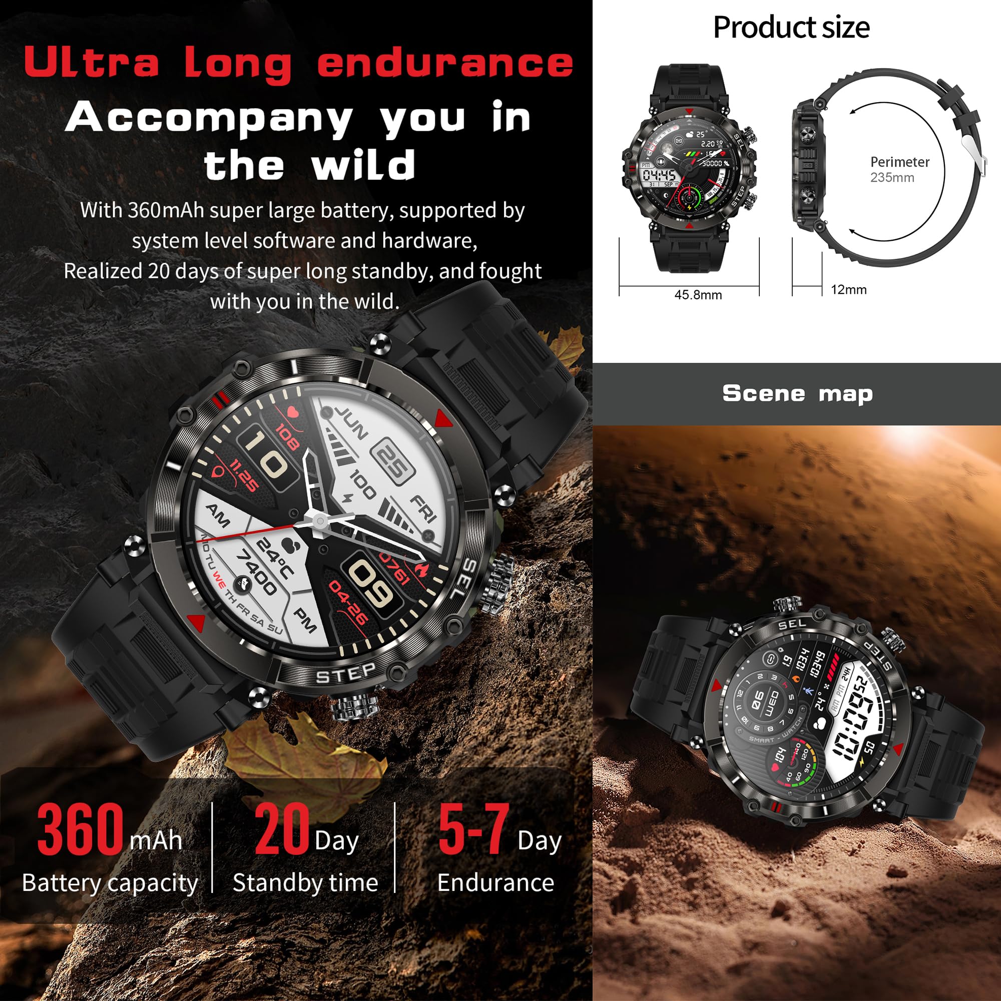 Smartwatch Uomo, Chiamata Bluetooth e Risposta Vivavoce, Smart Watch con 123 Modalità Sport Contapassi Cardiofrequenzimetro Sonno Notifiche Messaggi Orologio Fitness Tracker per Android iOS (Nero)
