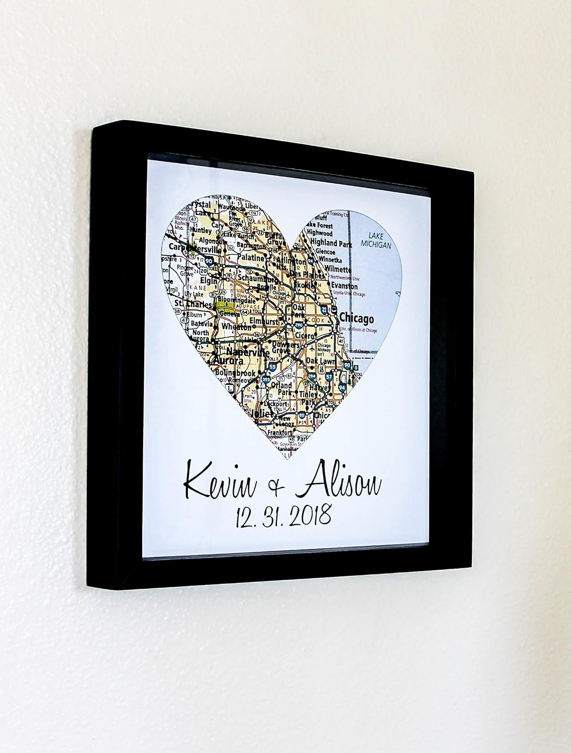 First Anniversary Gift Paper Gift Map Heart Framed Art Paper Anniversary 1 Year 1st Anniversary Gift