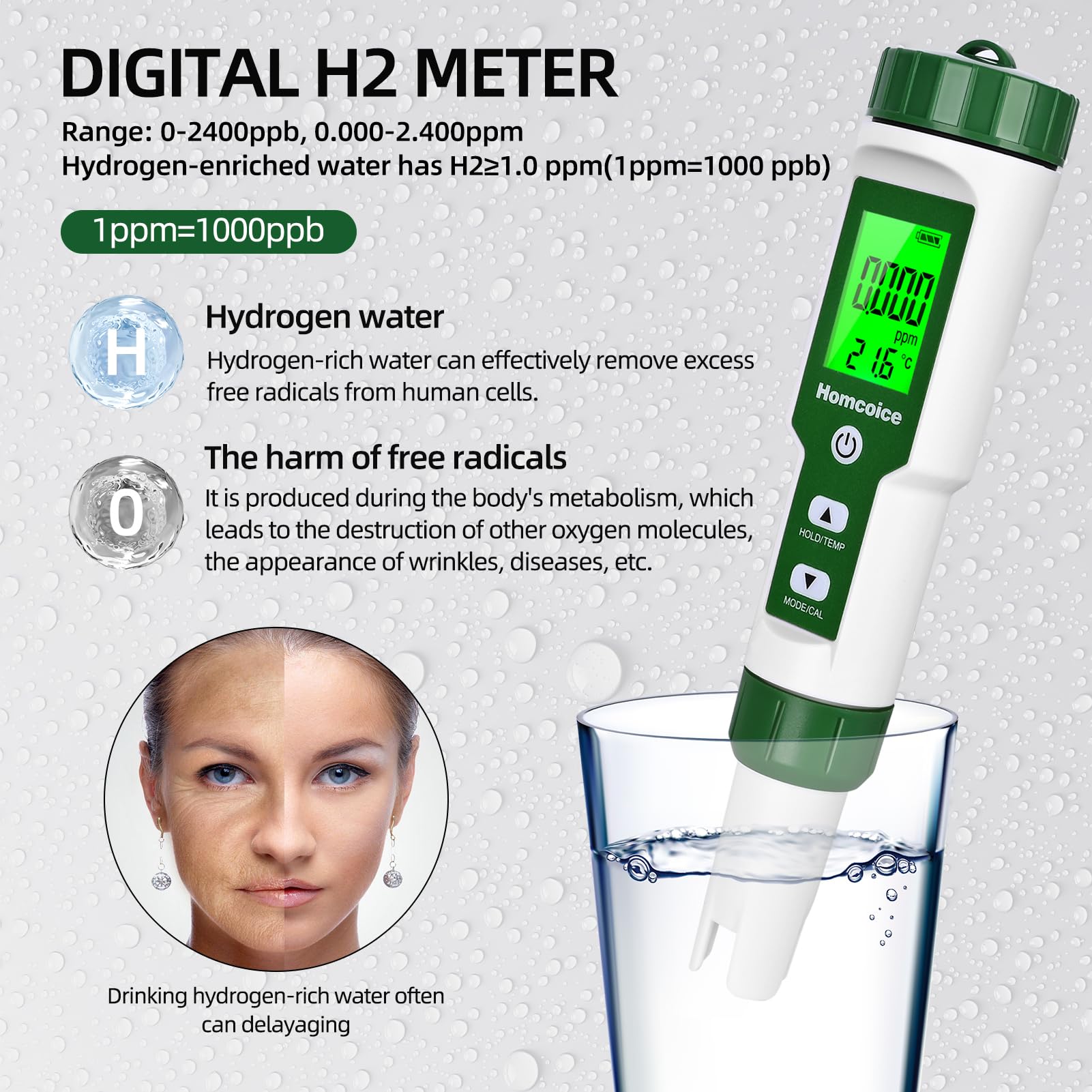 Homcoice PH meetinstrument 5-in-1 TDS EC SALT temperatuur pH-waarde meetinstrument IP67 waterdicht, Pool pH-tester 0,01 zeer nauwkeurige digitale watertester voor drinkwater met ATC-functie