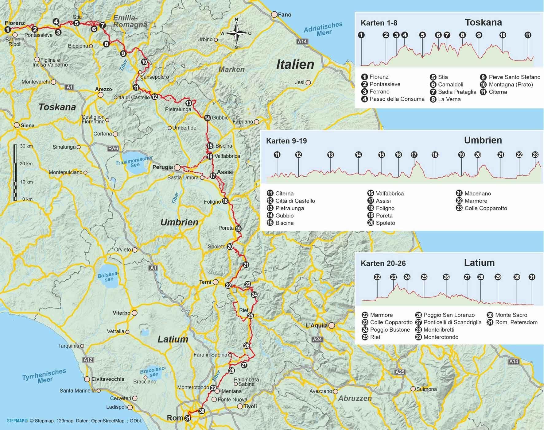 Italien: Franziskusweg von Florenz nach Rom: Wandern auf Pilgerwegen: Routen, Wegbeschreibungen und Reise-Infos (Outdoor Wanderführer Pilgern, Band 186)