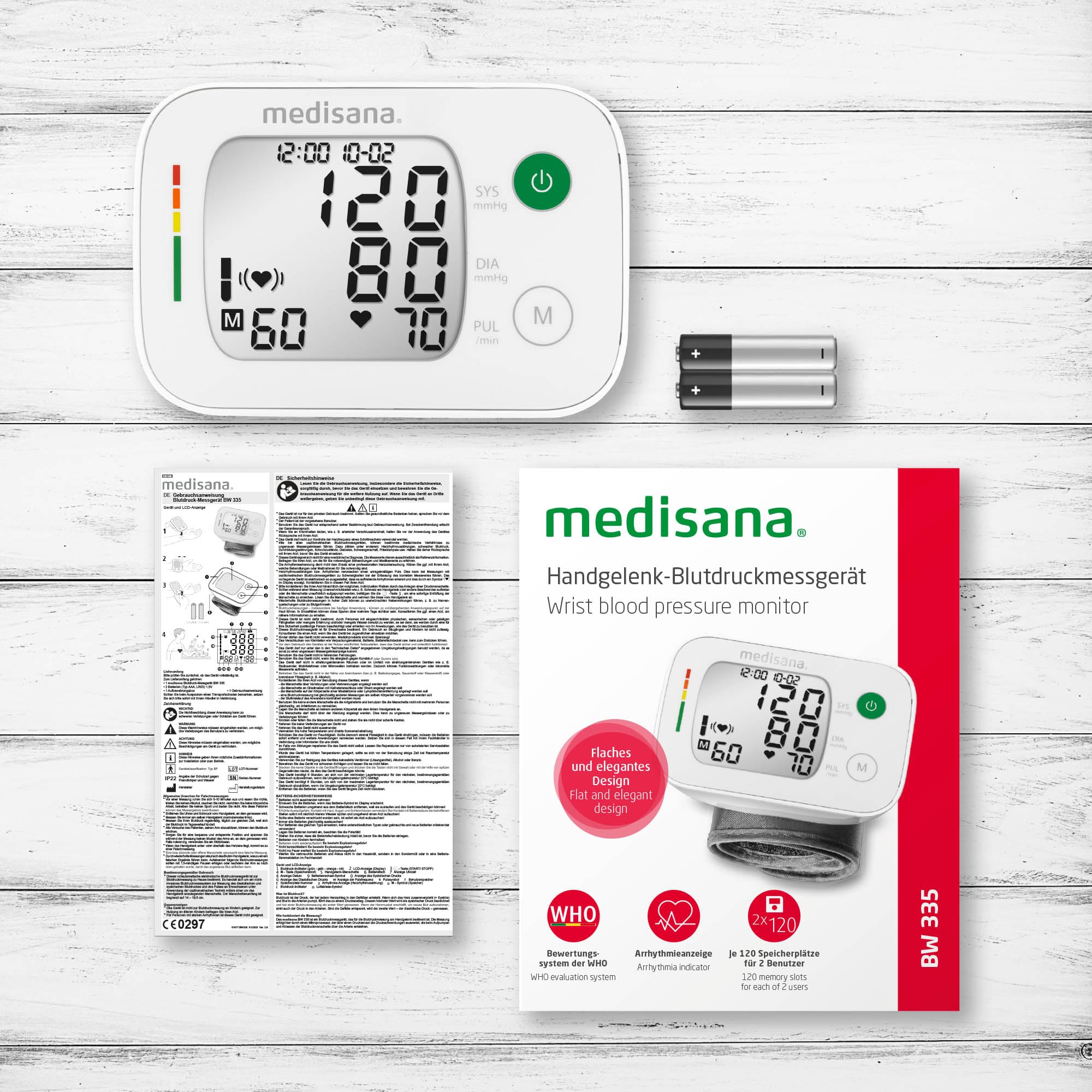 medisana BW 335 Tensiomètre au poignet, mesure précise de la tension artérielle et du pouls avec fonction mémoire, échelle de feux tricolores, fonction d'affichage d'un rythme cardiaque irrégulier