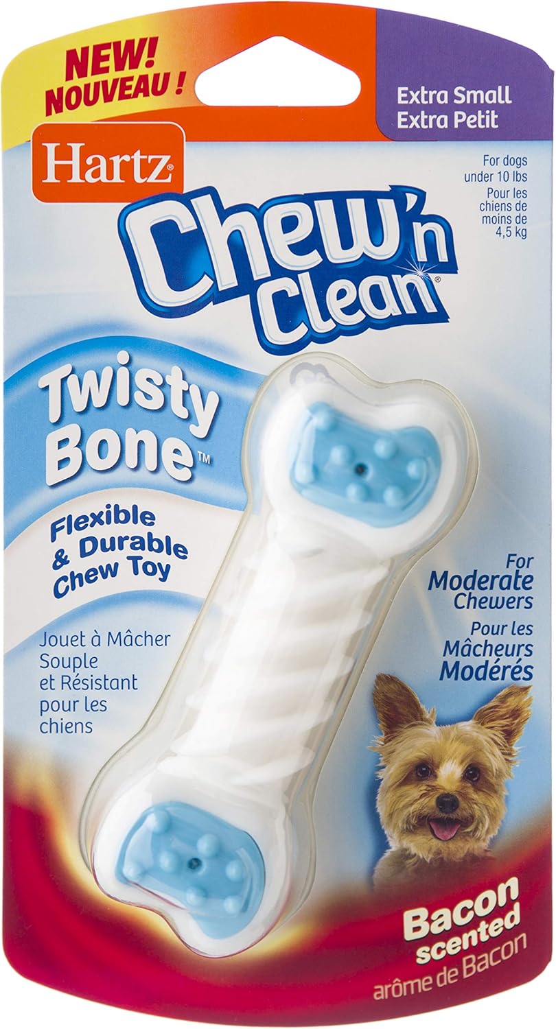 Hartz Chew N' Clean Twisty Bone Bacon Scented Flexible Dog Chew Toy - Extra  Small, 3270015686 : Amazon.ca: Pet Supplies