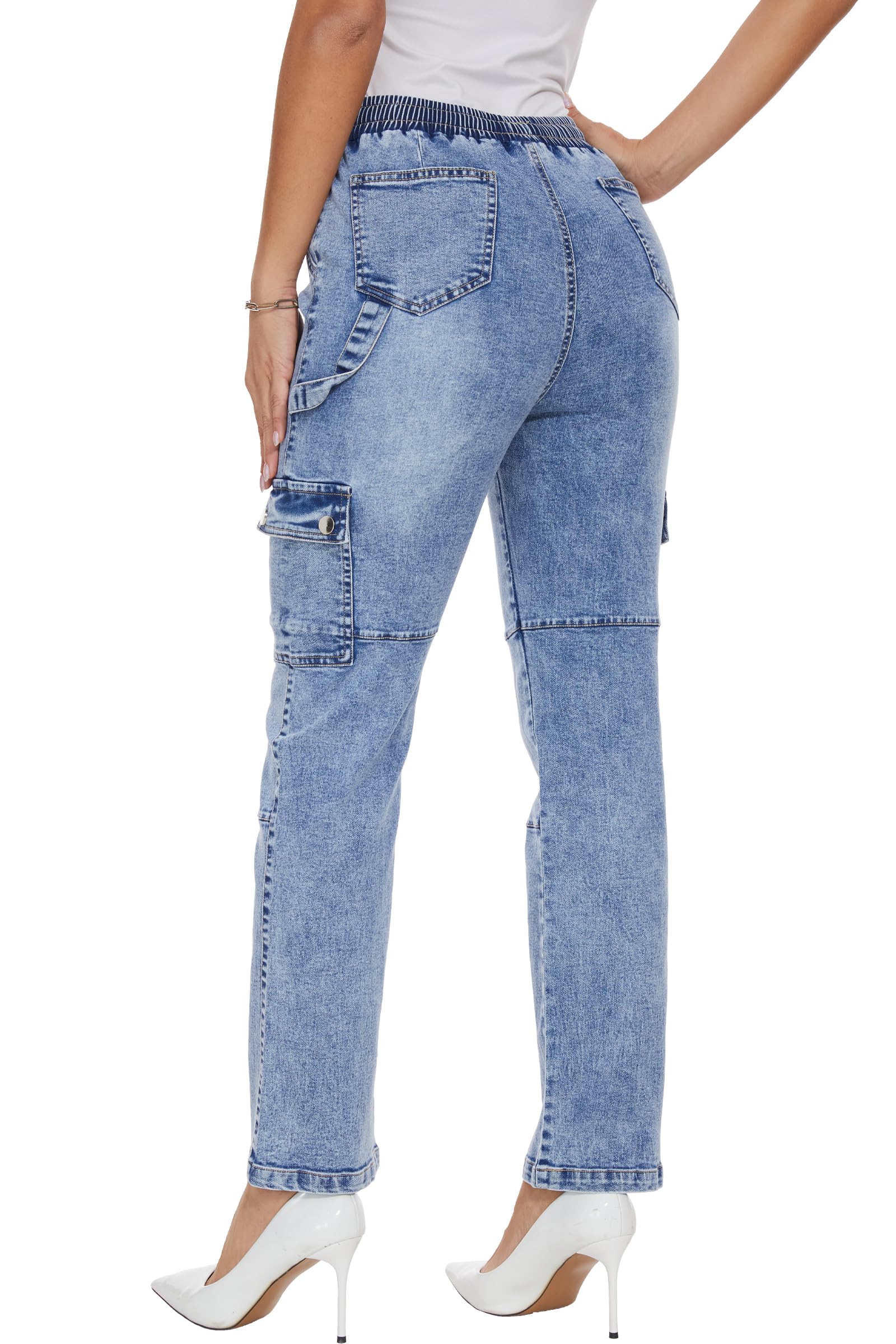 HVEPUO Womens Pants Casual Straight Leg Cargo Pants High Waisted Jeans for Women with Pockets