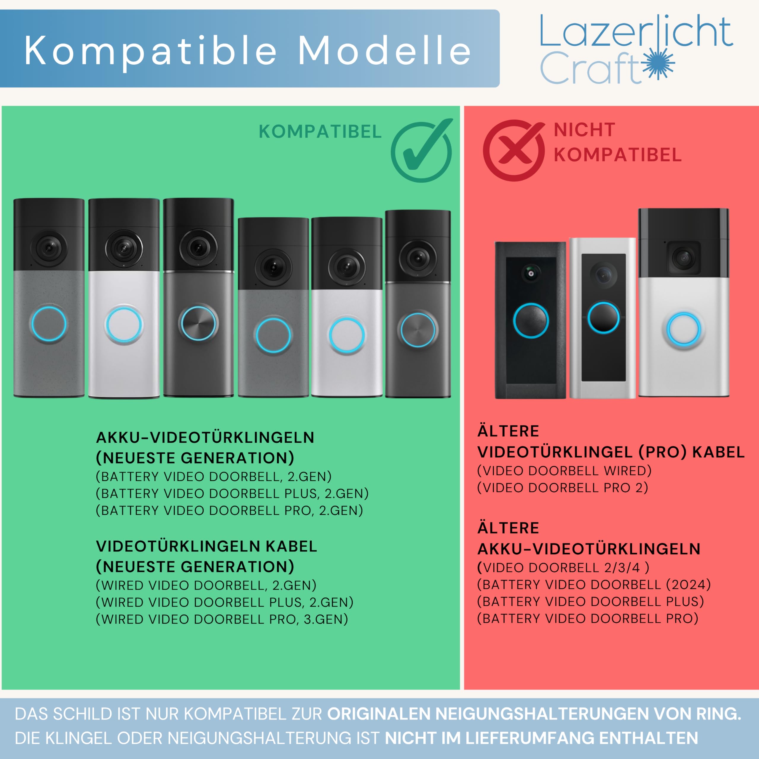 Klingelschild für Ring Akku Videotürklingel, Plus & Pro (Battery Video Doorbell)(neueste Generation, 2.Gen.) personalisiert – Acrylglas Blende mit Wunschgravur – Türklingel Zubehör