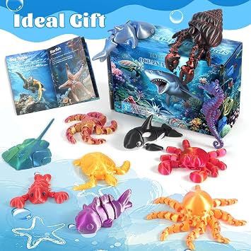 Girls Princess Dress up Trunk with 3D Printed Animal Toys, Desk Pets Sea Animal Toys with Educational Booklet for Kids Age 3 4 5 6