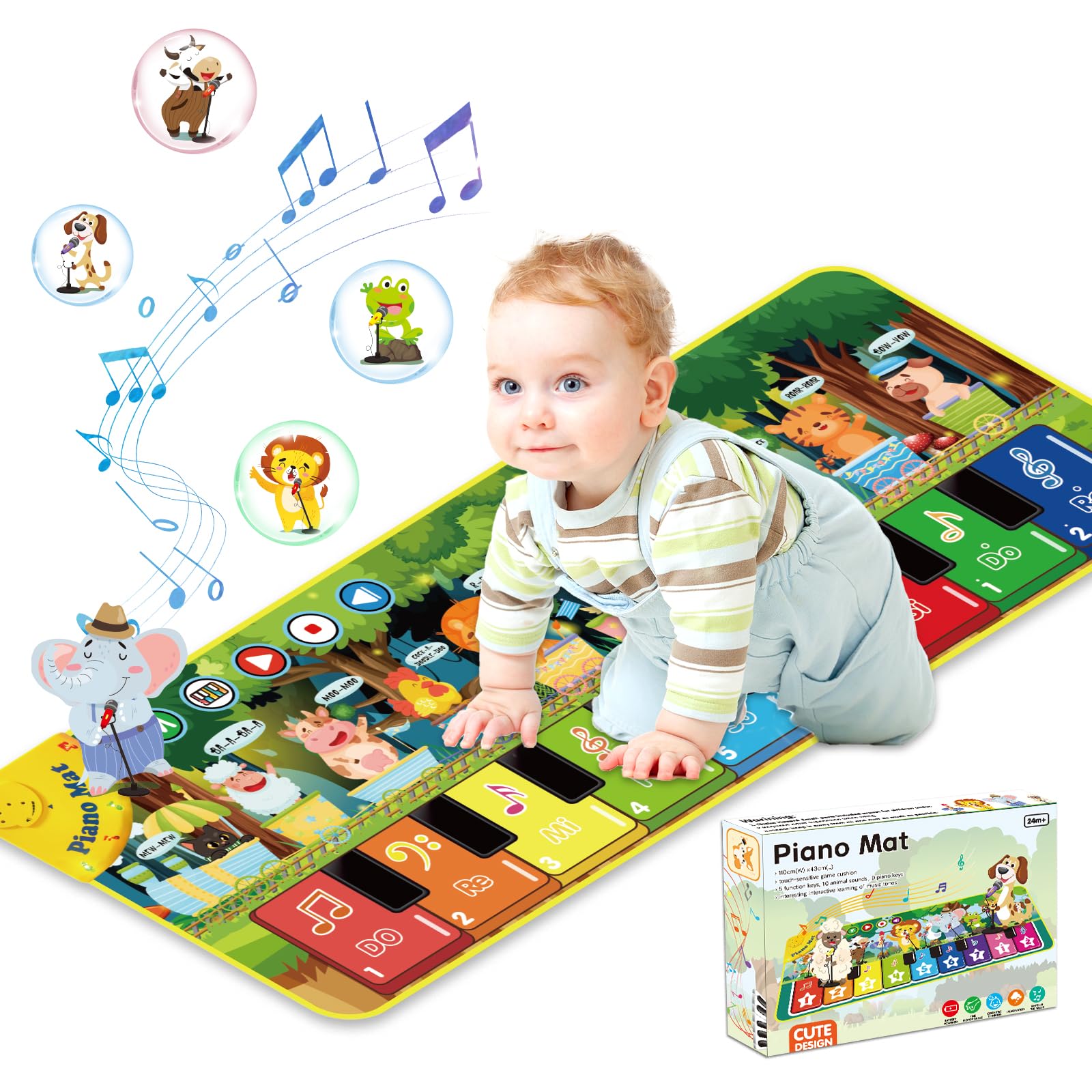 UCAMP Alfombra Musical Piano Bebe con 10 Animales, Juguetes niños 1 2 3 Años, para 1 2 3 4 Años