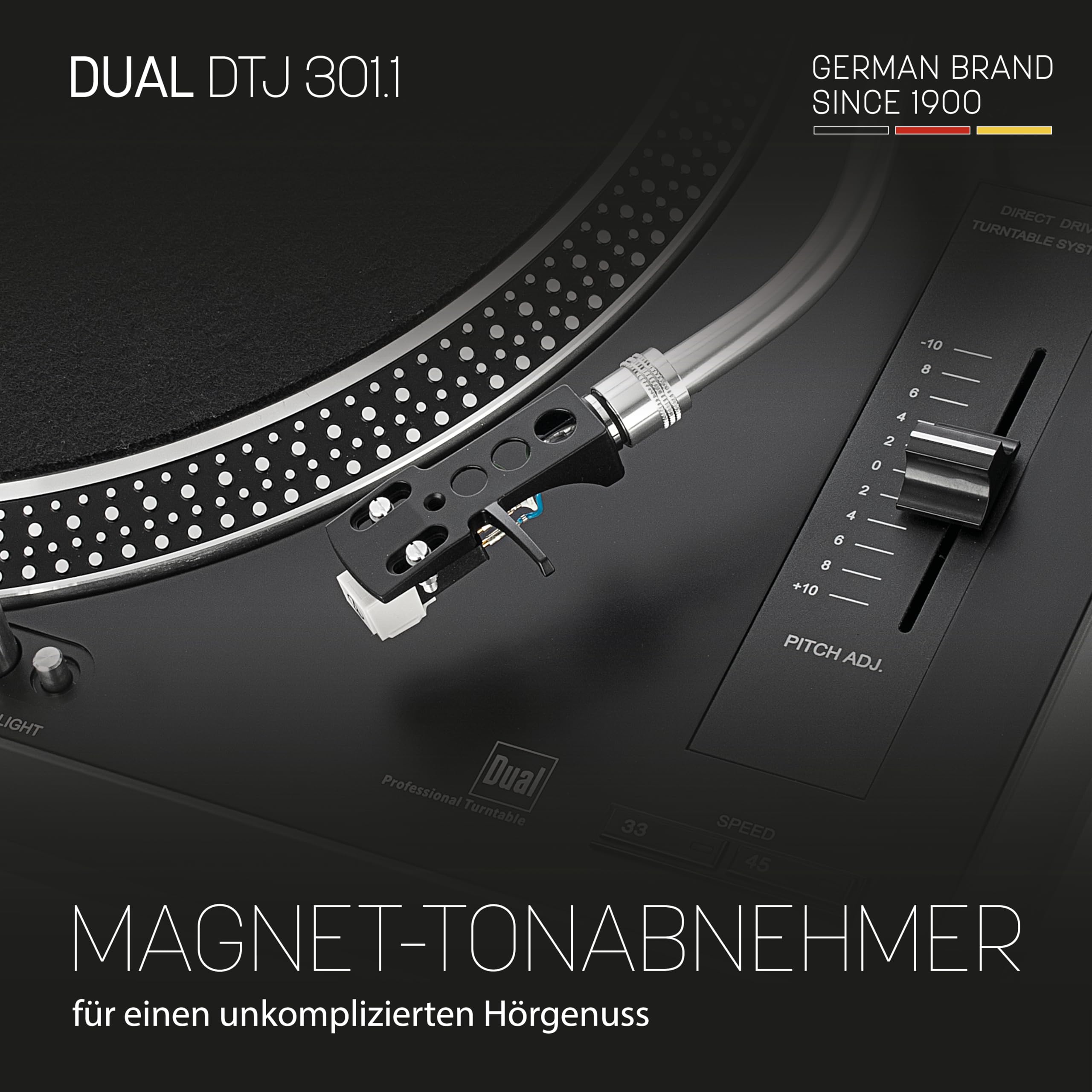 Dual DTJ Tourne-Disque DJ USB, système de tête magnétique, Aiguille Pitch (33/45 Tours/Min, éclairage, USB) Entraînement Direct avec Fonction DJ (Noir) Noir