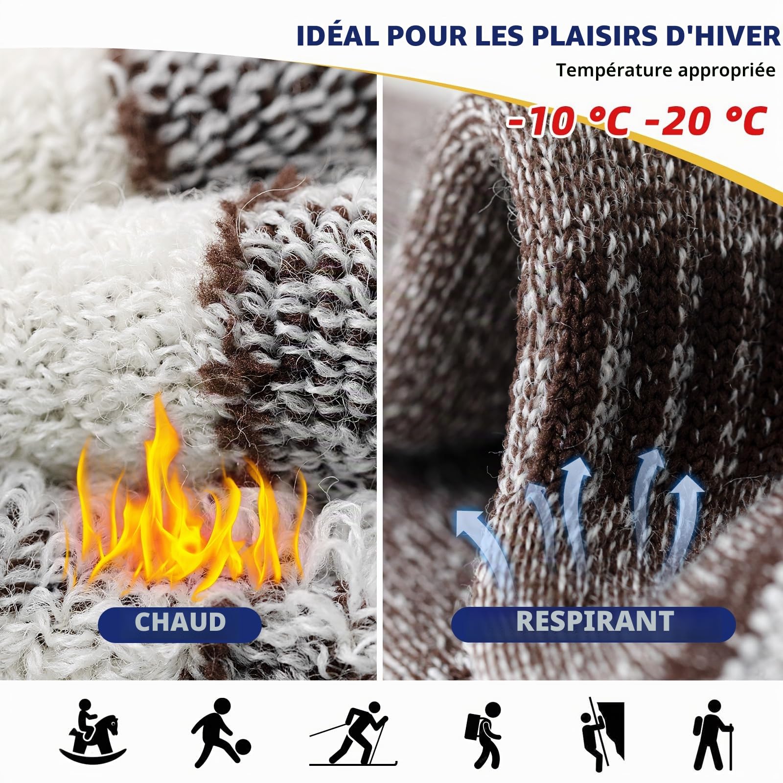 Vihir Lot de 4 paires de chaussettes en laine mérinos pour enfant garçon - Chaussettes de sport chaudes pour l'hiver - Chaussettes d'hiver épaisses pour ski, trekking, randonnée 22-26, 26-29, 39-34,