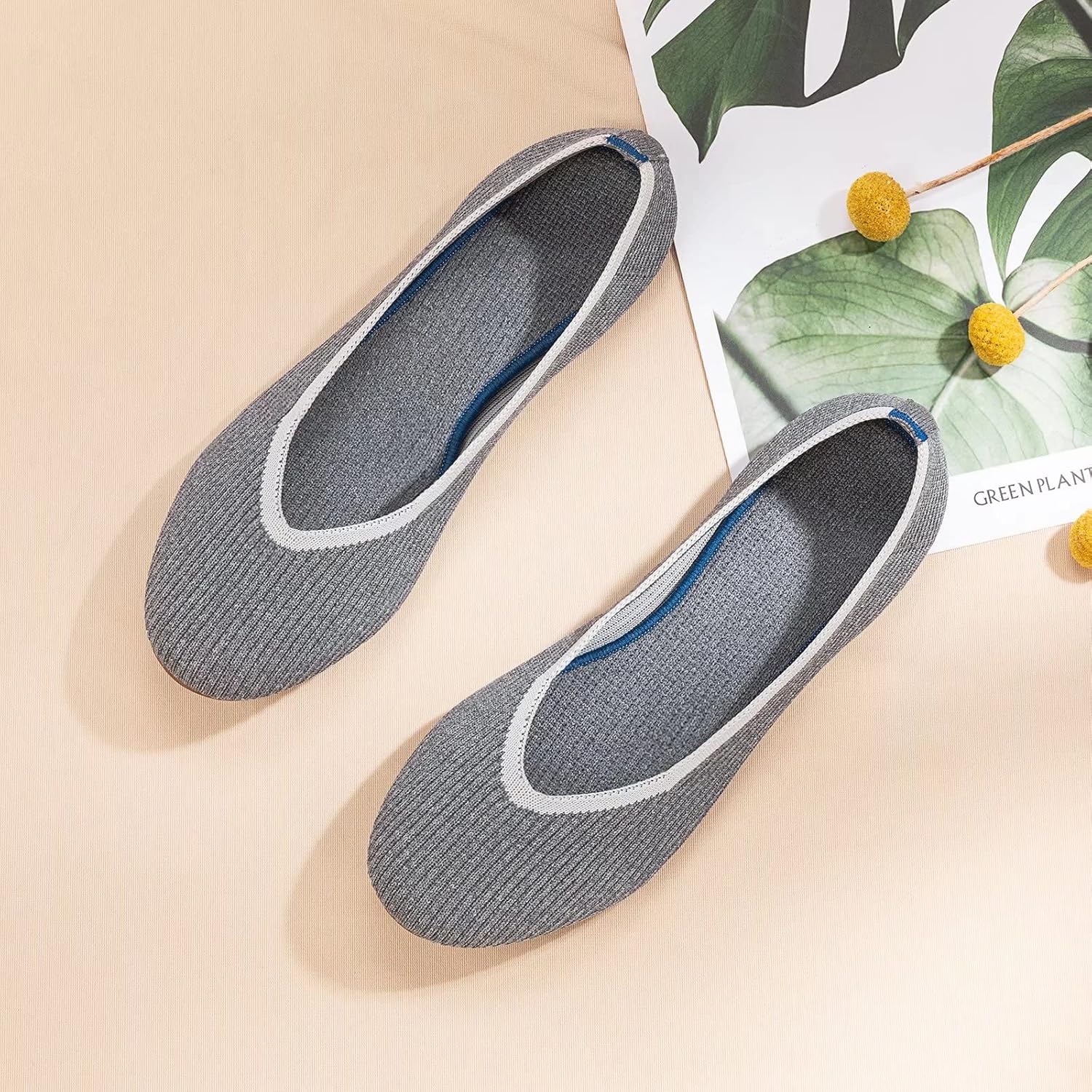 Frank Mully Women's Ballet Flats Round Toe Walking Flats Slip On Work Shoes Knitted Flats Shoes for Woman Soft Lightweight - Image 3