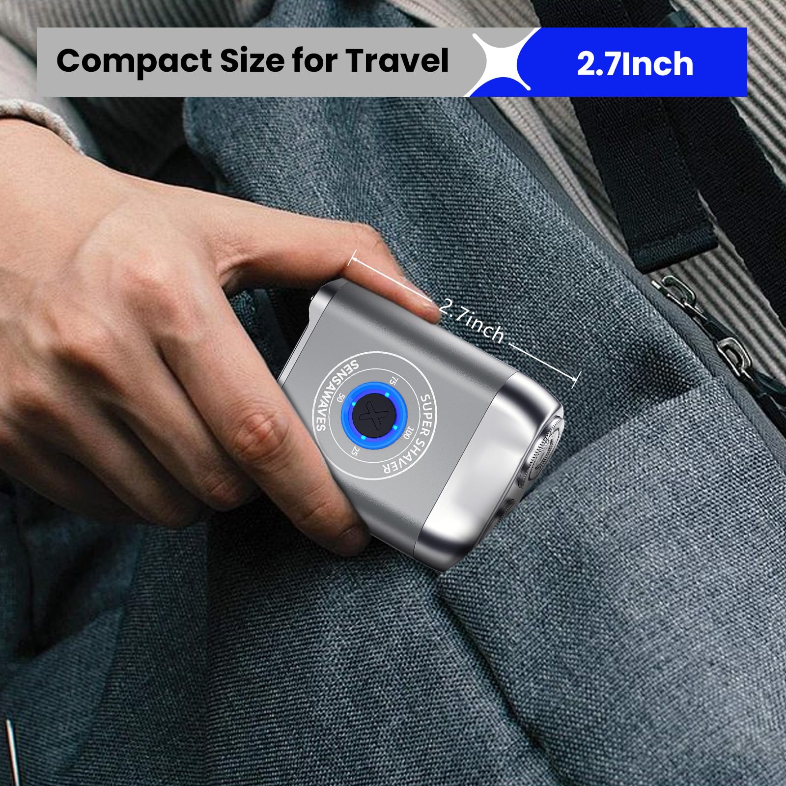 Mini rasoio elettrico, in lega, portatile, da viaggio, senza fili, rasoio elettrico ricaricabile USB-C, per uomo, rasatura a secco, impermeabile IPX7, testina staccabile, facile da pulire