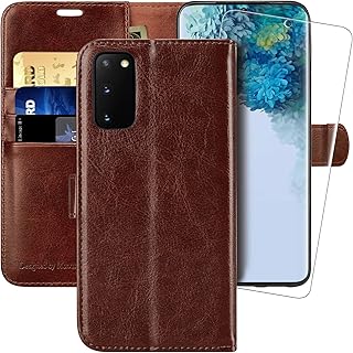 MONASAY Galaxy S20 FE 5G Wallet Case, 6.5 inch, [Glass Screen Protector Included][RFID Blocking] Flip Folio Leather Cell Phone Cover with Credit Card Holder for Samsung Galaxy S20 FE 5G Brown