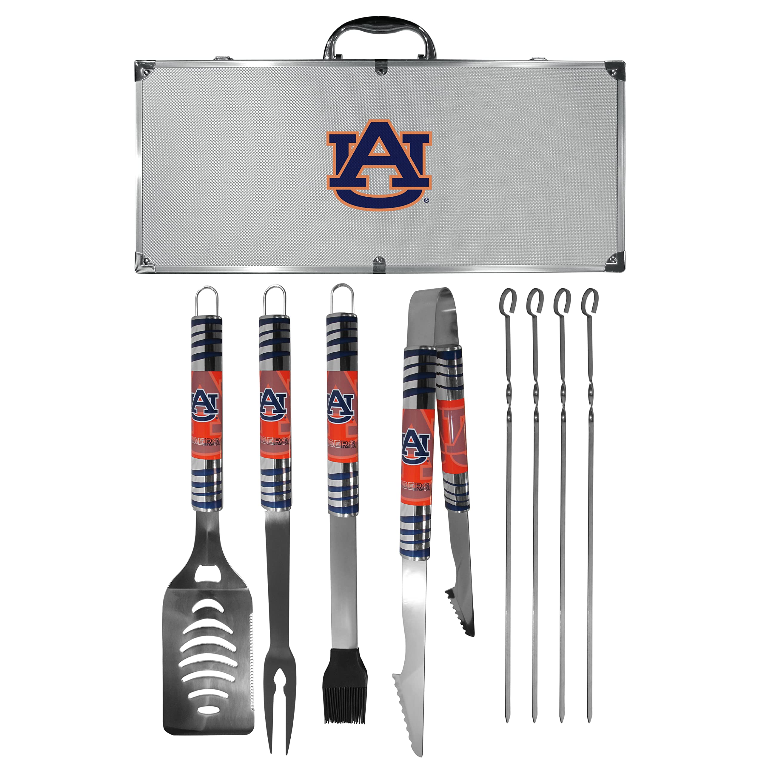 NCAA Siskiyou Sports Fan Shop Auburn Tigers Steel Tailgater BBQ Set w/Case 8 piece Gray