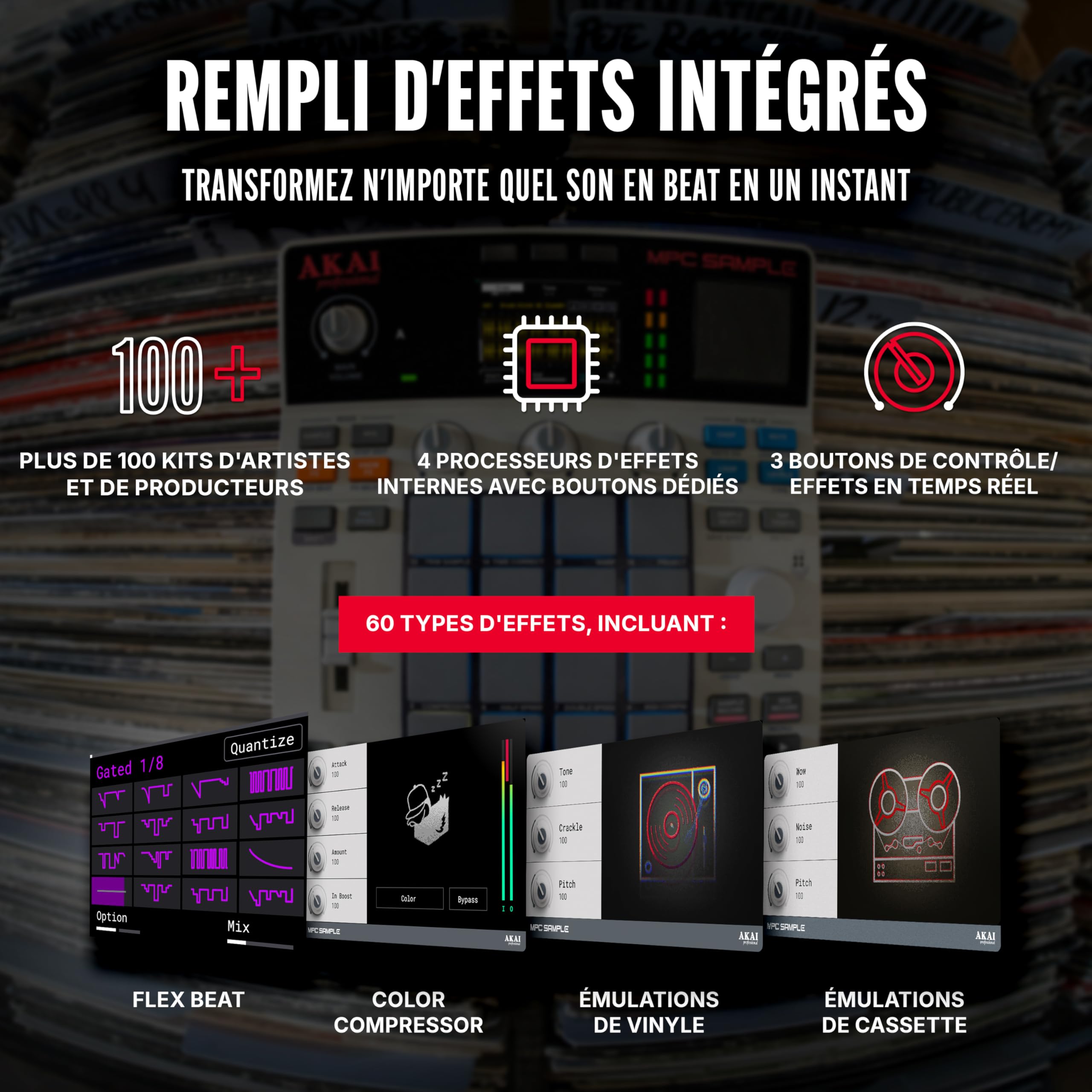 Akai Professional MPC Sample - Sampler Portable Autonome, Séquenceur et Processeur d'Effets avec Batterie Rechargeable, USB-C, Haut-Parleur et Micro