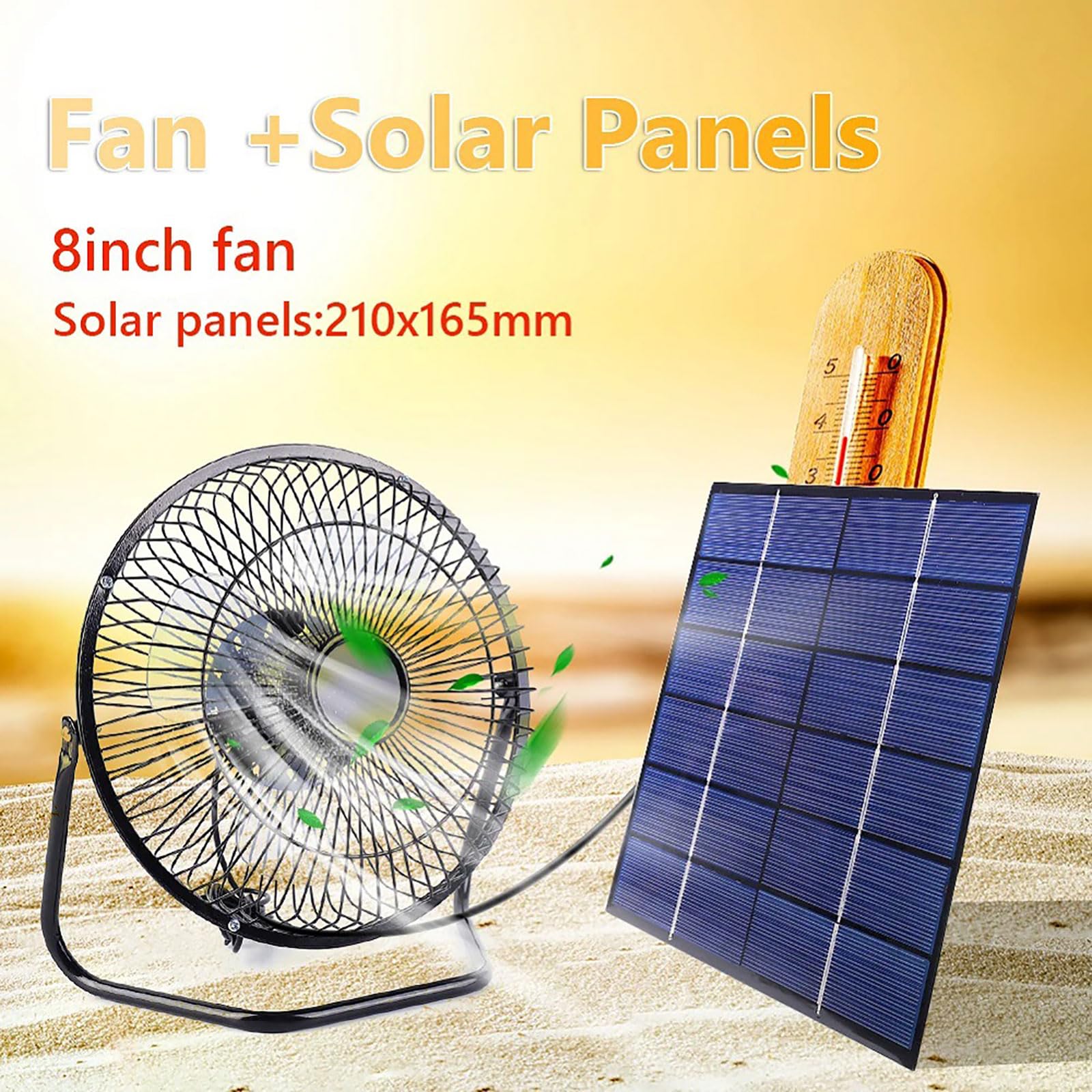Greabuy Tragbarer 20,3 cm Solar-Lüfter mit 5,5 W effizientem Panel für Outdoor-Abenteuer, Heimgebrauch, Solarventilator