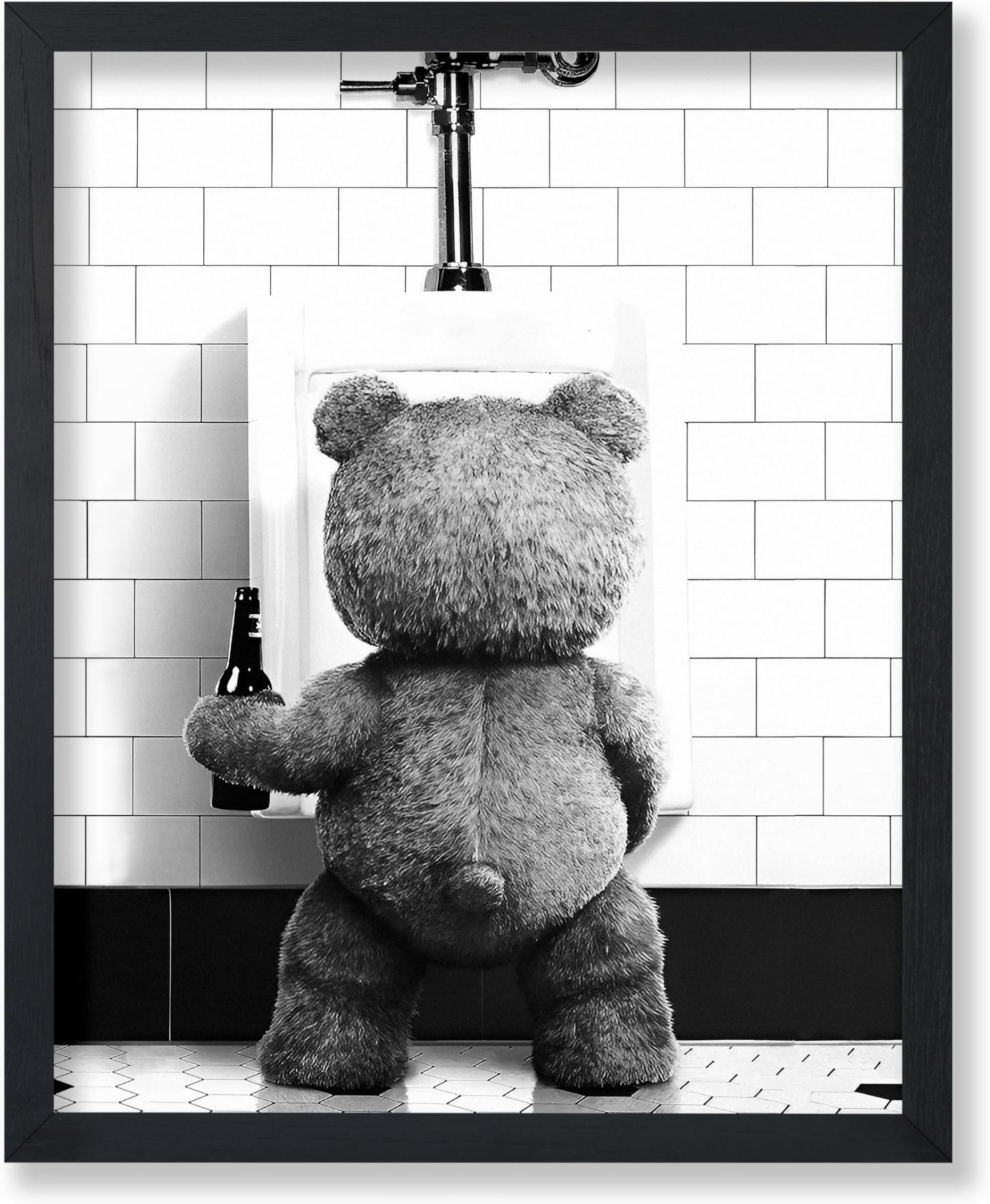 Poster Master Funny Teddy Bear Print - Humorous Gift for Men, Women, and Movie Fans - Black & White Wall Art for Bathroom, Restroom, Nursery, Kids Room - 8x10 UNFRAMED Wall Art