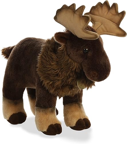 Aurora® Adorable alce de peluche Miyoni®, detalle realista, compañía entrañable, marrón, 14 pulgadas