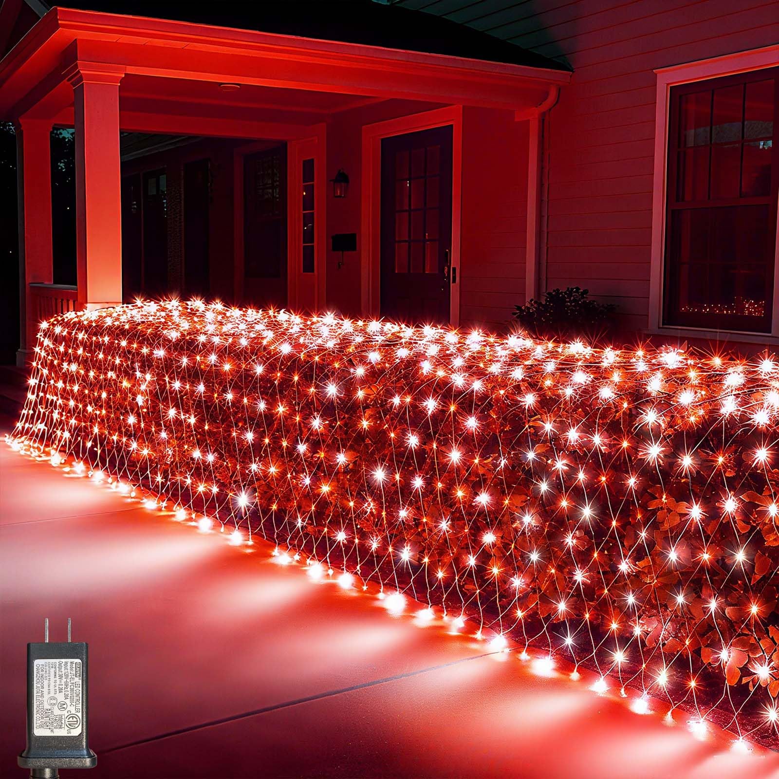 LitHome 21FT x 5FT Christmas Net Lights Outdoor, 360 LED Red White Bush Lights with 8 Modes, Connectable Waterproof Net Mesh Light Dark Green Wire for Bushes Shrubs Outdoor Christmas Holiday Decor