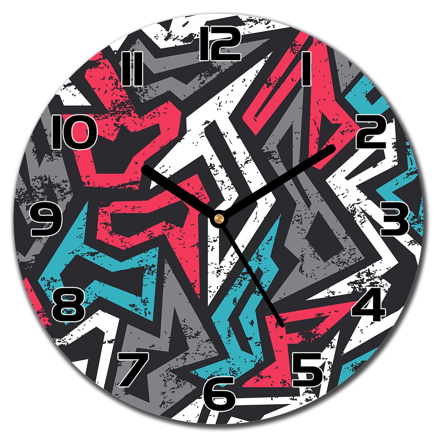 Horloge en verre moderne salon graffiti grunge pour mur blanc