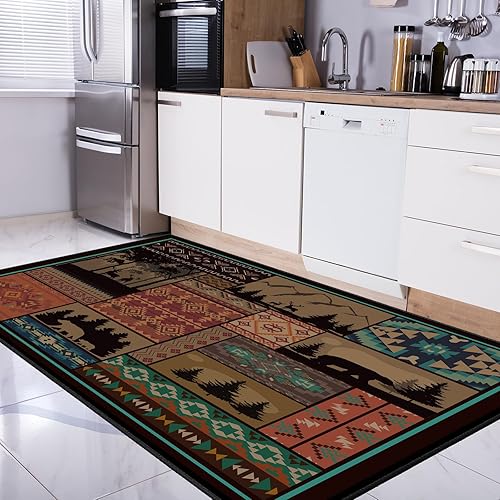 Alfombra de pasillo de cabaña de 2 x 7.3 pies, alfombra para chimenea, alfombra de área de vida silvestre, alfombra resistente al fuego, alfombra de