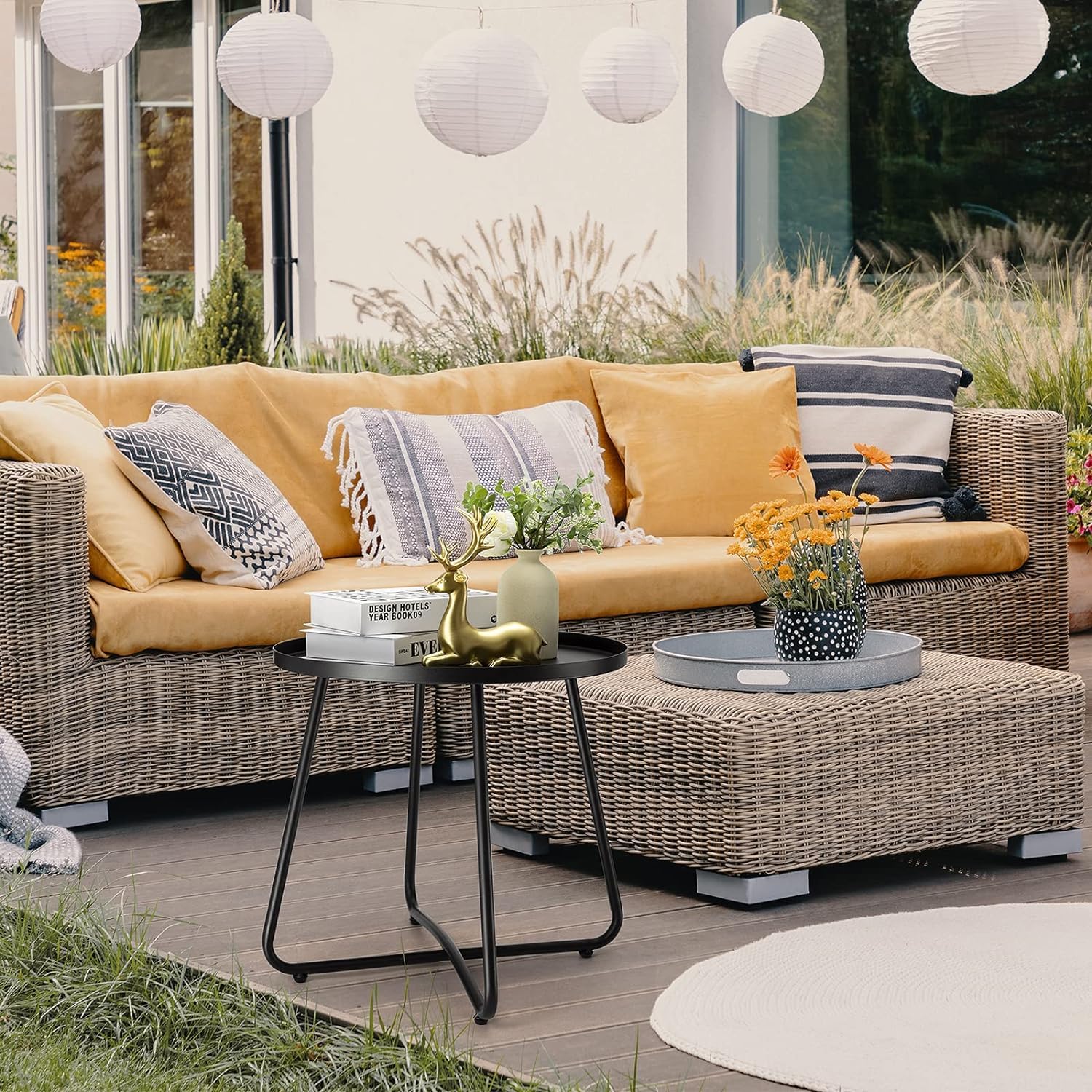 danpinera Outdoor Side Table, balkontisch mit rutschfesten Kanten, gartentisch klein, beistelltisch Outdoor für Terrasse, Hof, Balkon, Garten, wetterfestes Material, Schwarz