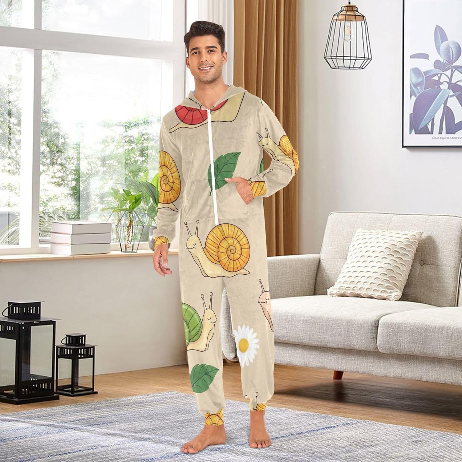 GAIREG Colorful Snails Beige Adult Men Women Onesie, Warm Mens Womens Onesie Christmas