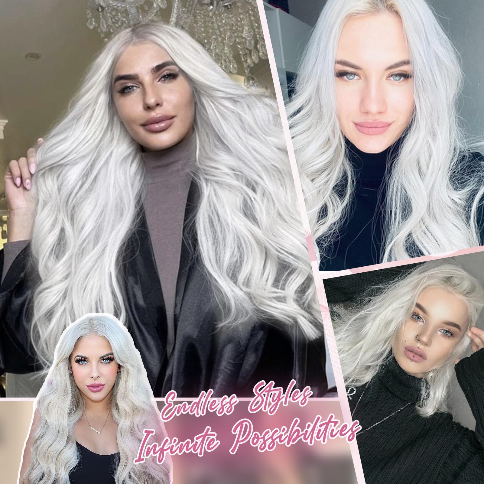 MYQUEEN White Wig for Women Long Wavy Wig 26 Inch Glueless 