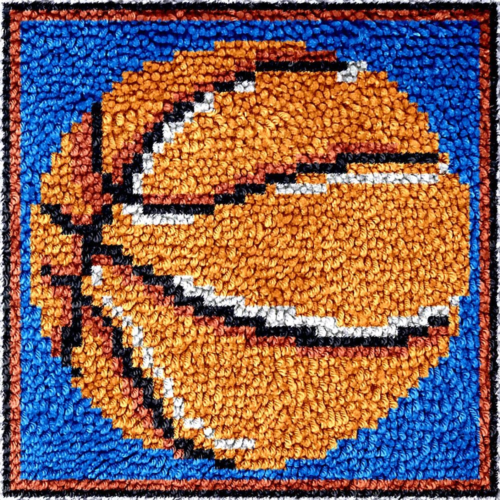 Numptain Latch Hook Kits for Adults,DIY Rug Crafts Basketball Pattern Color Printed Canvas,Latch Hook Kits for Beginners Handmade Needlework Crafts Home Decoration,12"x12"