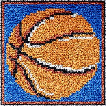 Numptain Latch Hook Kits for Adults,DIY Rug Crafts Basketball Pattern Color Printed Canvas,Latch Hook Kits for Beginners Handmade Needlework Crafts Home Decoration,12"x12"
