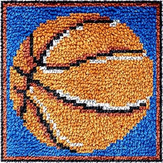 Numptain Latch Hook Kits for Kids,DIY Rug Crafts Basketball Pattern Color Printed Canvas,Latch Hook Kits for Beginners Handmade Needlework Crafts Home Decoration,12"x12"