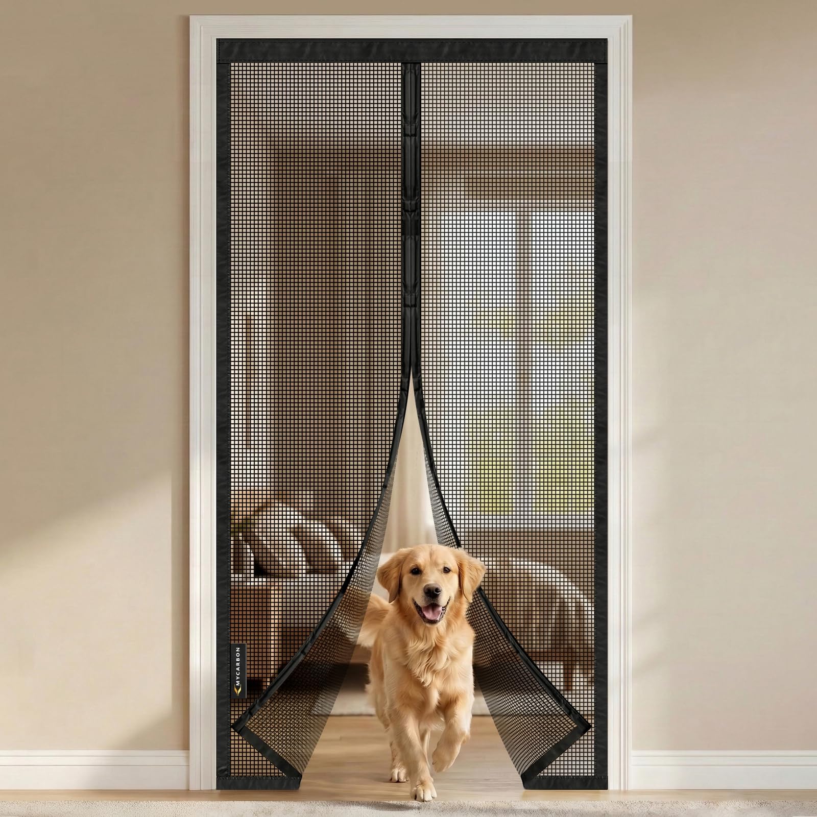 MYCARBON Mosquitera Puerta Magnetica de Fibra de Vidrio Material Ignífugo Mosquiteras para Puertas Resistente a Arañazos de Gatos, Anti UV, con Cinta Adhesiva, 120x220cm, Negra