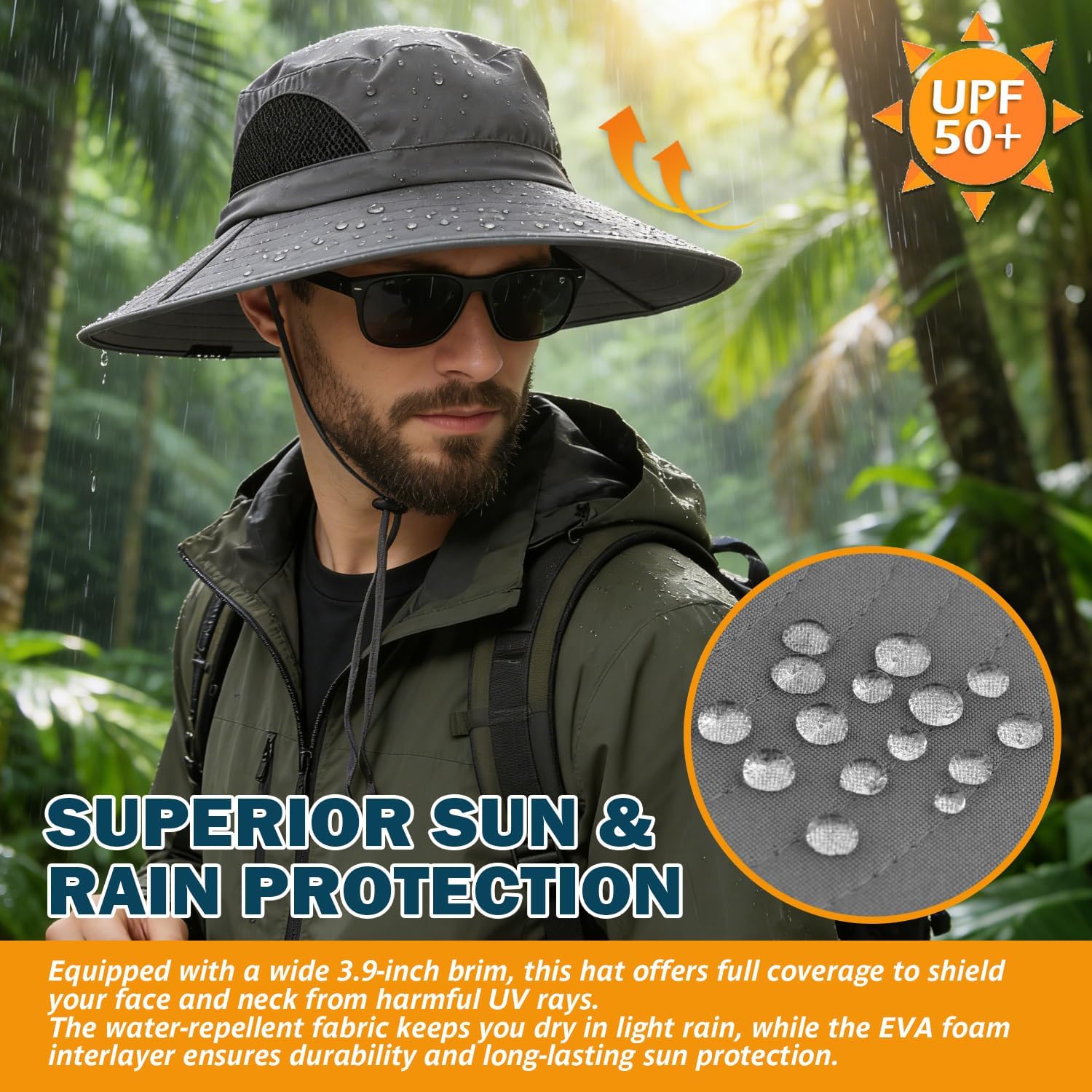 EINSKEY Wide Brim Sun Hat, UPF 50+ UV Protection Waterproof Packable Bucket Hat for Men & Women, Fishing Hiking Beach Garden