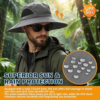 EINSKEY Wide Brim Sun Hat, UPF 50+ UV Protection Waterproof Packable Bucket Hat for Men & Women, Fishing Hiking Beach Garden