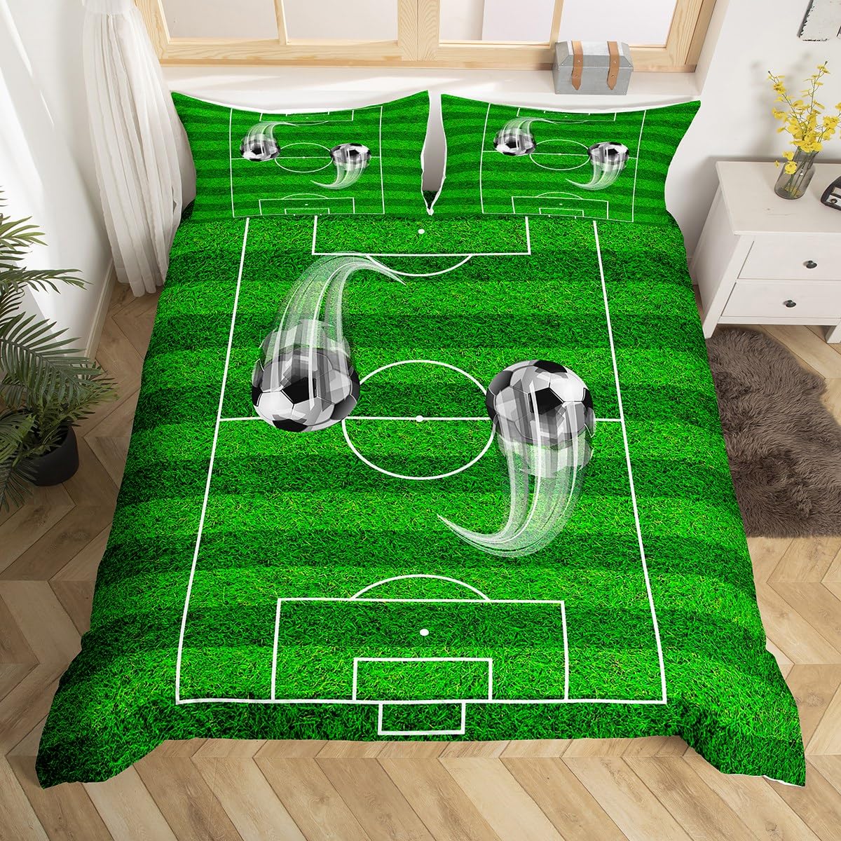 Set di biancheria da letto per ragazzi e adulti, motivo campo da calcio, per letto super