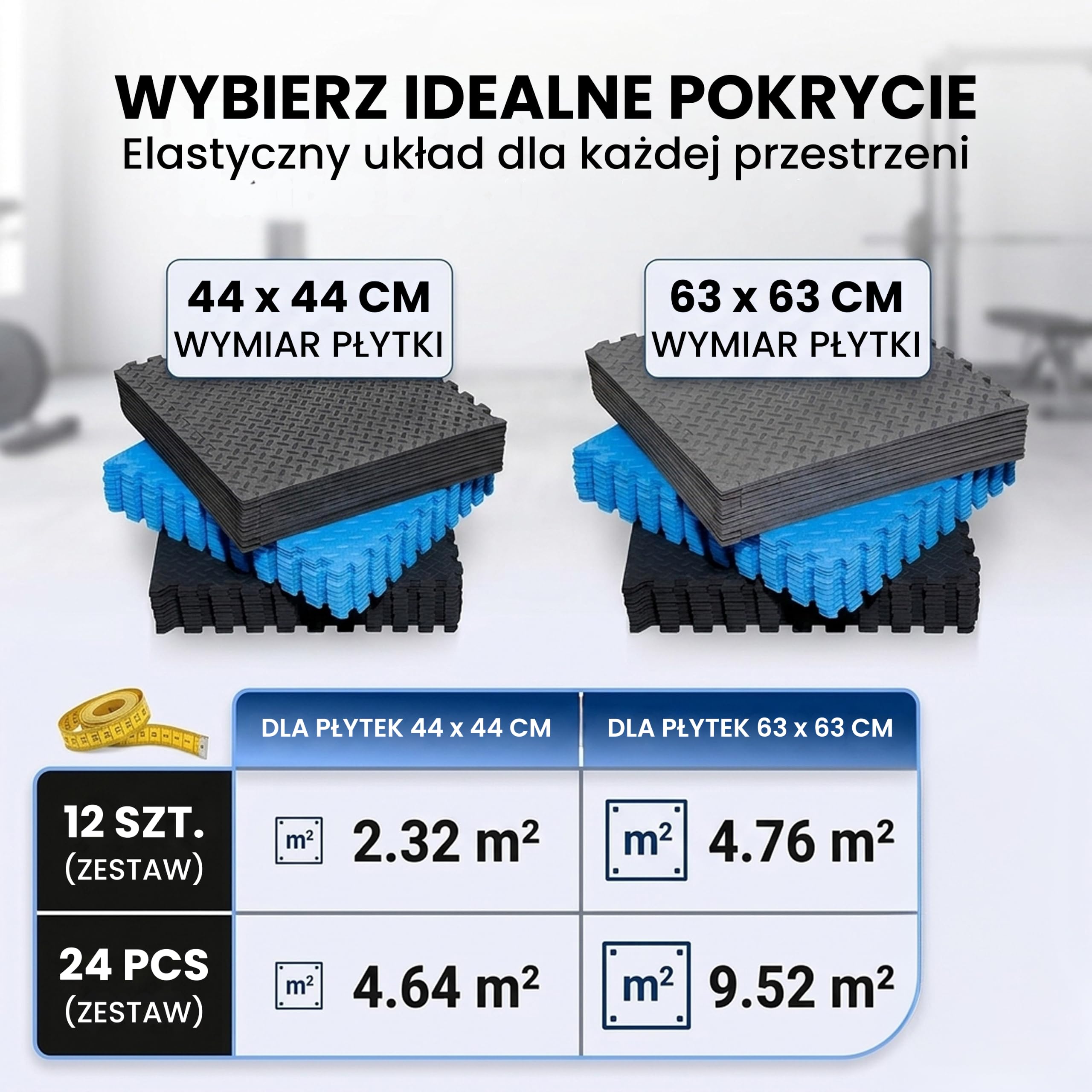 Fitem Środowiskowe płytki piankowe EVA, mata sportowa, puzzle, ochrona podłogi, garażu, Tatami, basen, fitness, trening siłowy, siłownia, 63 x 63 x 1 cm lub 44 x 44 x 1 cm