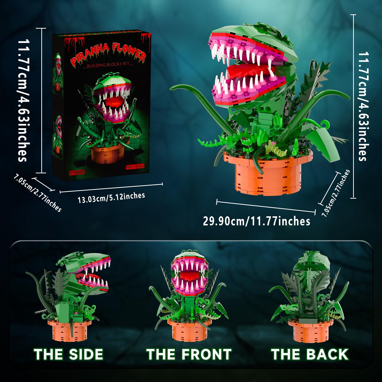 Audrey II Building Block Set, Little Shop of Horrors Cannibal Flower Toy, Opens Scary Mouth with Sharp Teeth, Great Birthday, Christmas, Halloween, for Kids 6+, TV Fans (342 PCS)