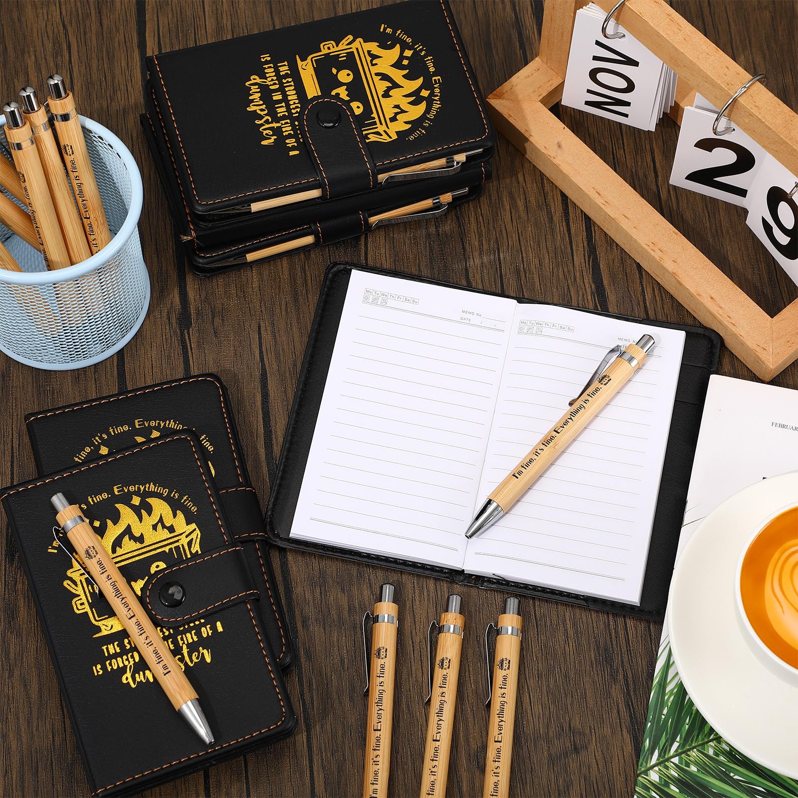 Colarr Juego de 20 cuadernos de cuero con bolígrafos divertidos para compañeros de trabajo, regalos sarcásticos para escribir, viajes, negocios, jefe de equipo (negro)