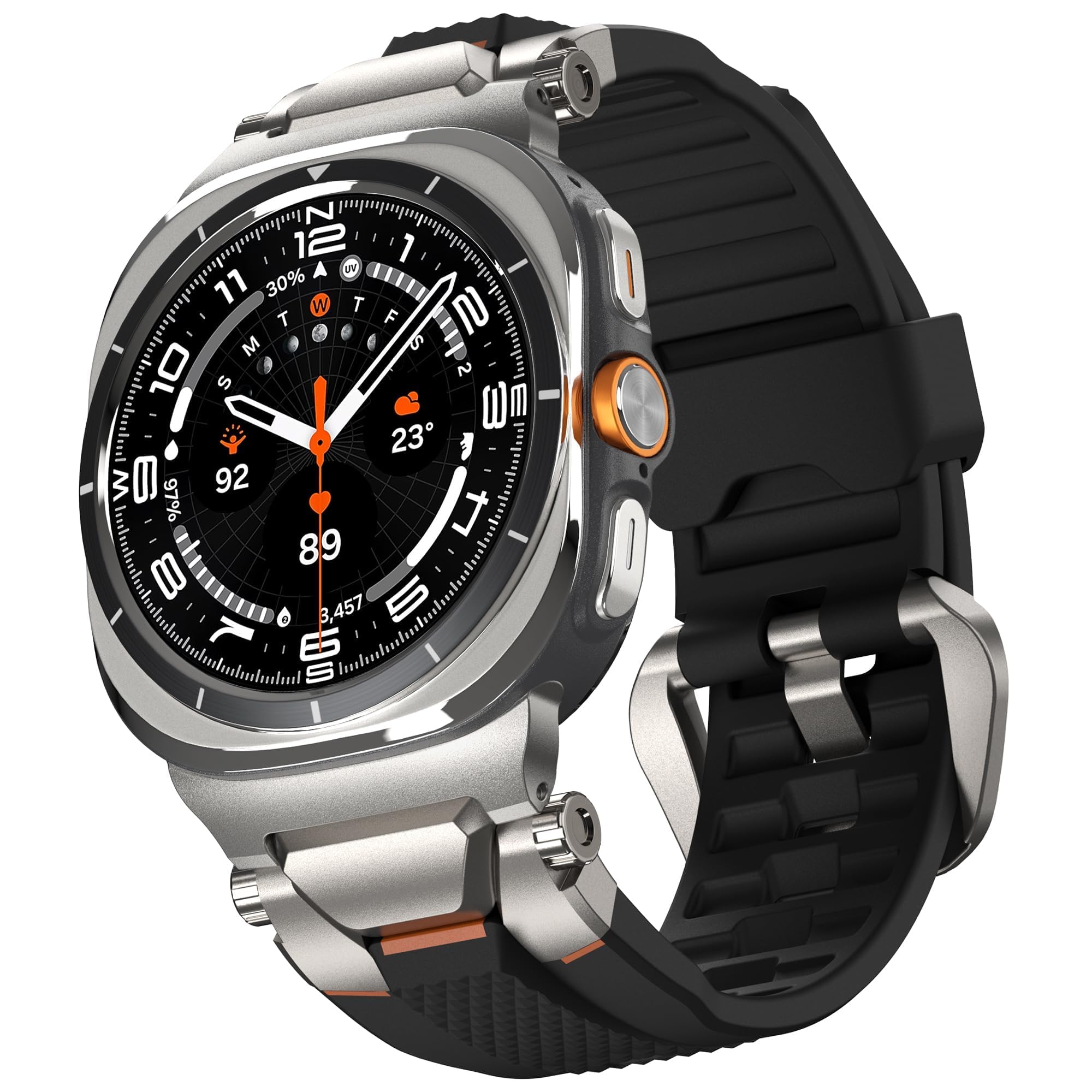 ULTIMAL Watch Band for Samsung Galaxy Watch Ultra 47mm(2025/2024) Compatible with Samsung Watch Strap Bands for Men Sport Bands for Watch Rugged Premium TPU & Metal (Black+Silver)