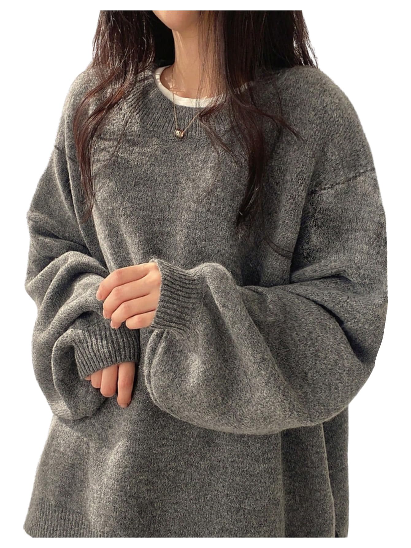 Verdusa Womens Fall Clothes Cozy Oversized Sweaters Lantern Sleeve Drop Shoulder Knit Pullovers