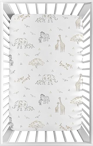 Sweet Jojo Designs Jungle Safari Animales Niño Niña Mini Cuna Sábana Ajustable Bebé Guardería Portátil Cuna Pack Jugar Marrón Taupe Negro y Blanco