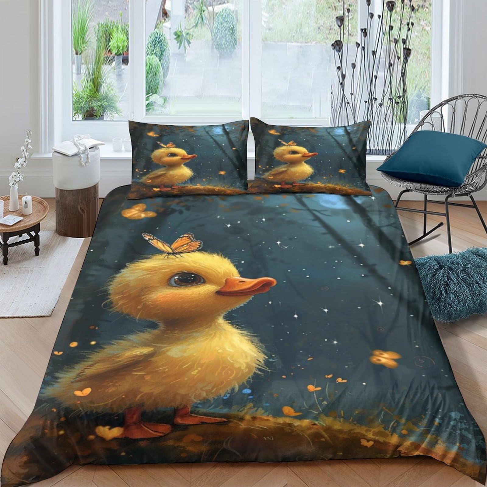 NRAOPEVVD Yellow Duck Duvet Cover Sets 3 PCS Hotel Quality Quilt Cover Bedding Bed Covers with Pillowcases with Zipper Closure Hypoallergenic Soft Breathable Microfiber King（220x240cm）