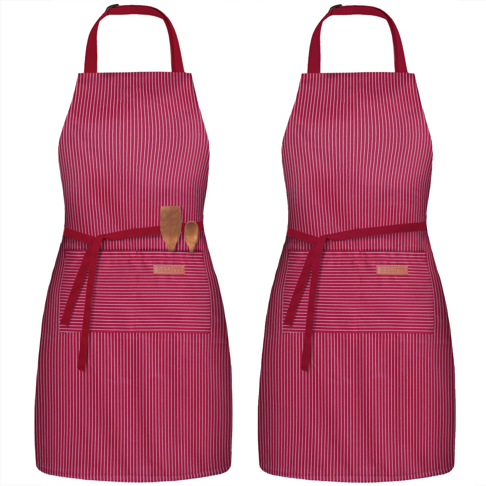 BeLuyi 2 Pack Adjustable Bib Apron with 2 Pockets Chef Cooking Kitchen Restaurant Aprons for Women Men