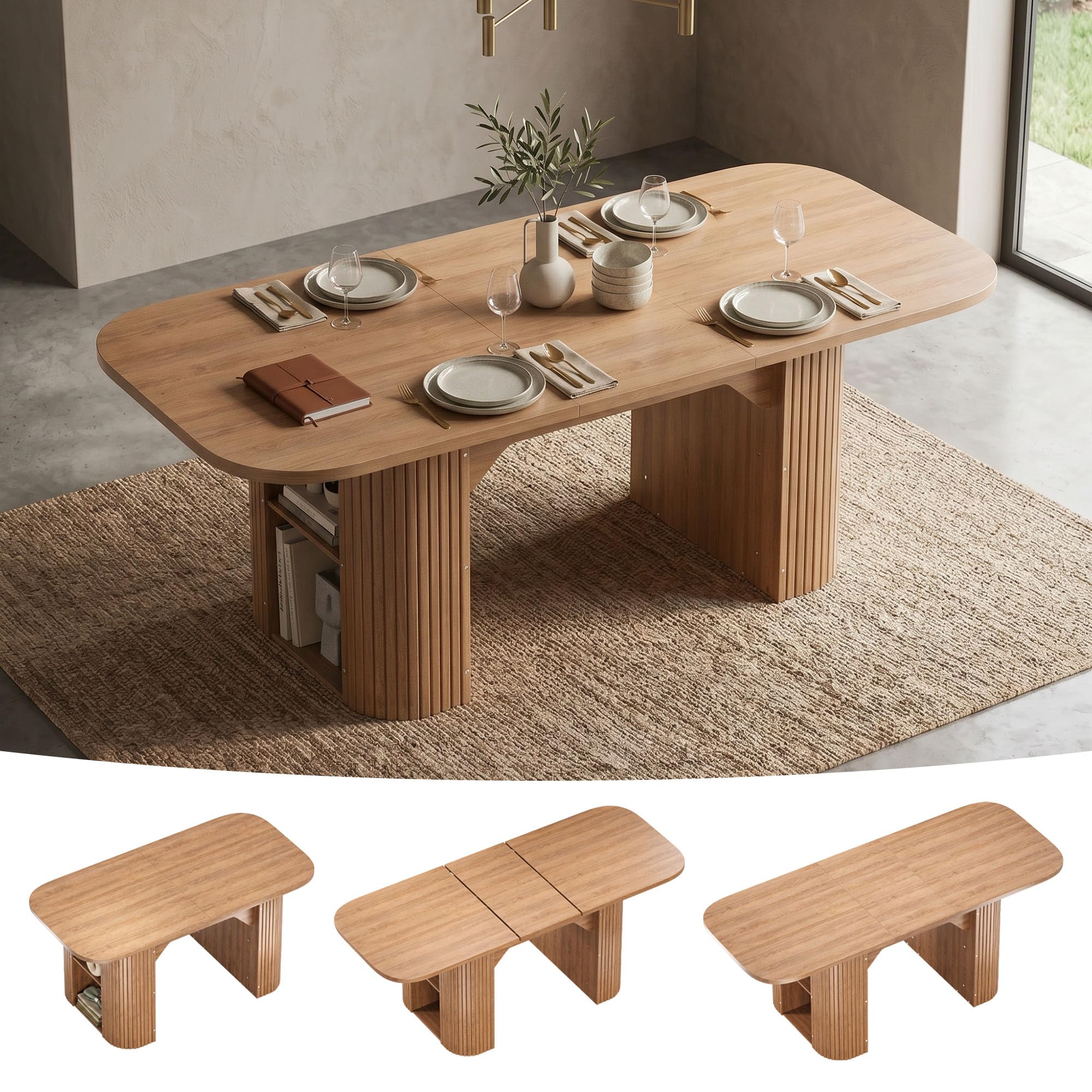 GRAVFORCE Esstisch ausziehbarer 120-160 cm Oval Küchentisch mit Stauraum | Seitenschränken, platzsparender Esszimmertisch für 4–6 Personen robuste Holzoptik für Esszimmer Nussbaumbraun