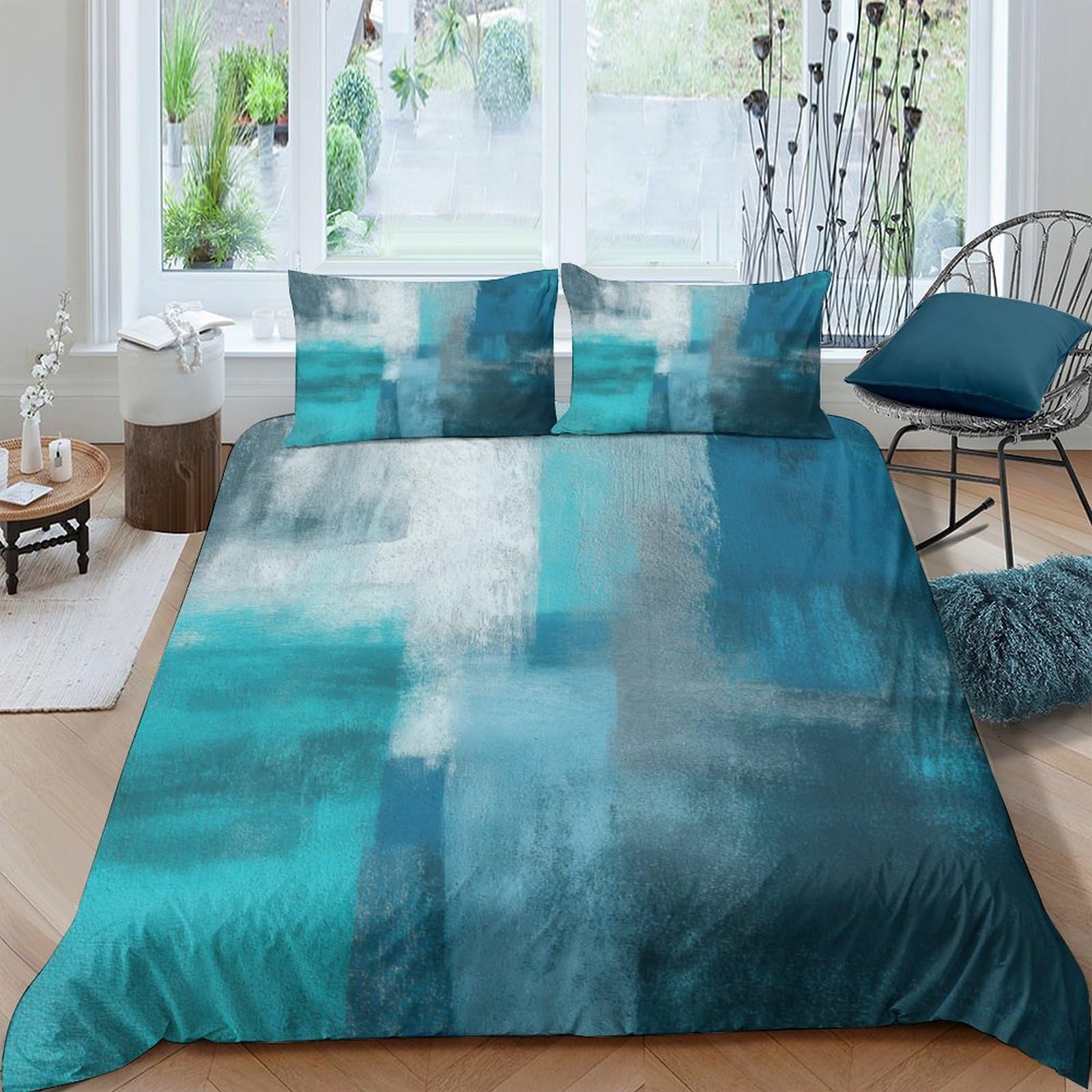 Ctjqhvkz Style-8 3D Printed Abstract Blue Ocean Fitted Sheet Microfiber Soft Breathable Watercolor Mattress Cover For Bedroom Dorm Decor Single（135X200cm）