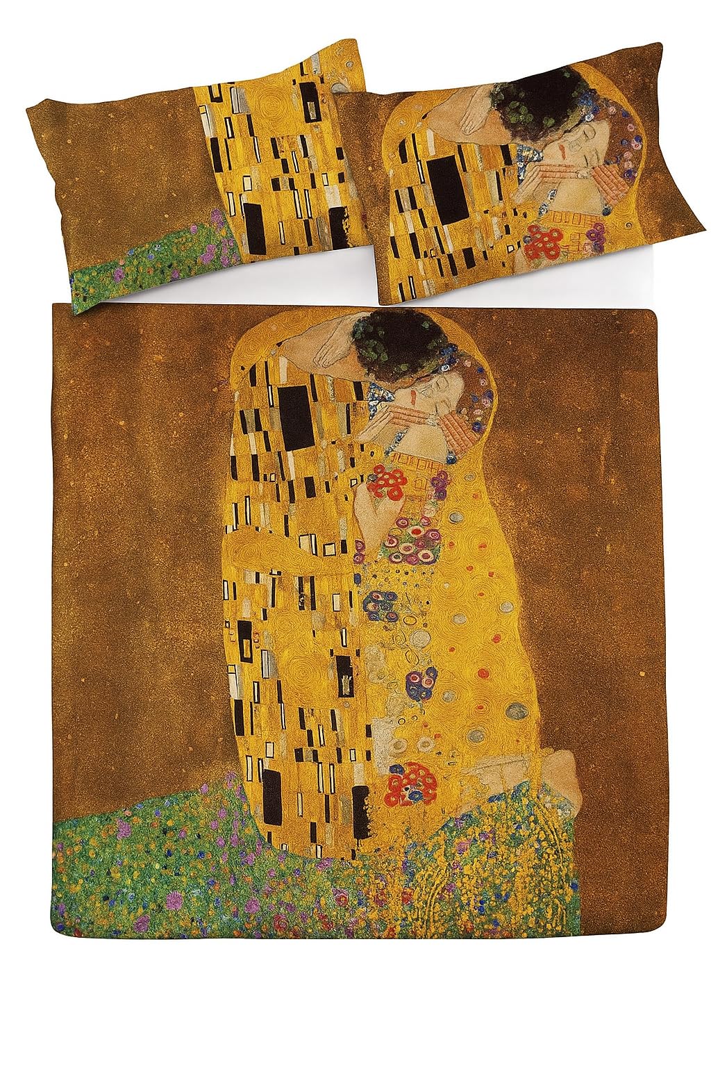 PARURE LETTO COPRIPIUMINO COPRIPIUMONE 100% COTONE STAMPA DIGITALE MATRIMONIALE 2 DUE PIAZZE Le poesie della natura (Il Bacio Klimt)