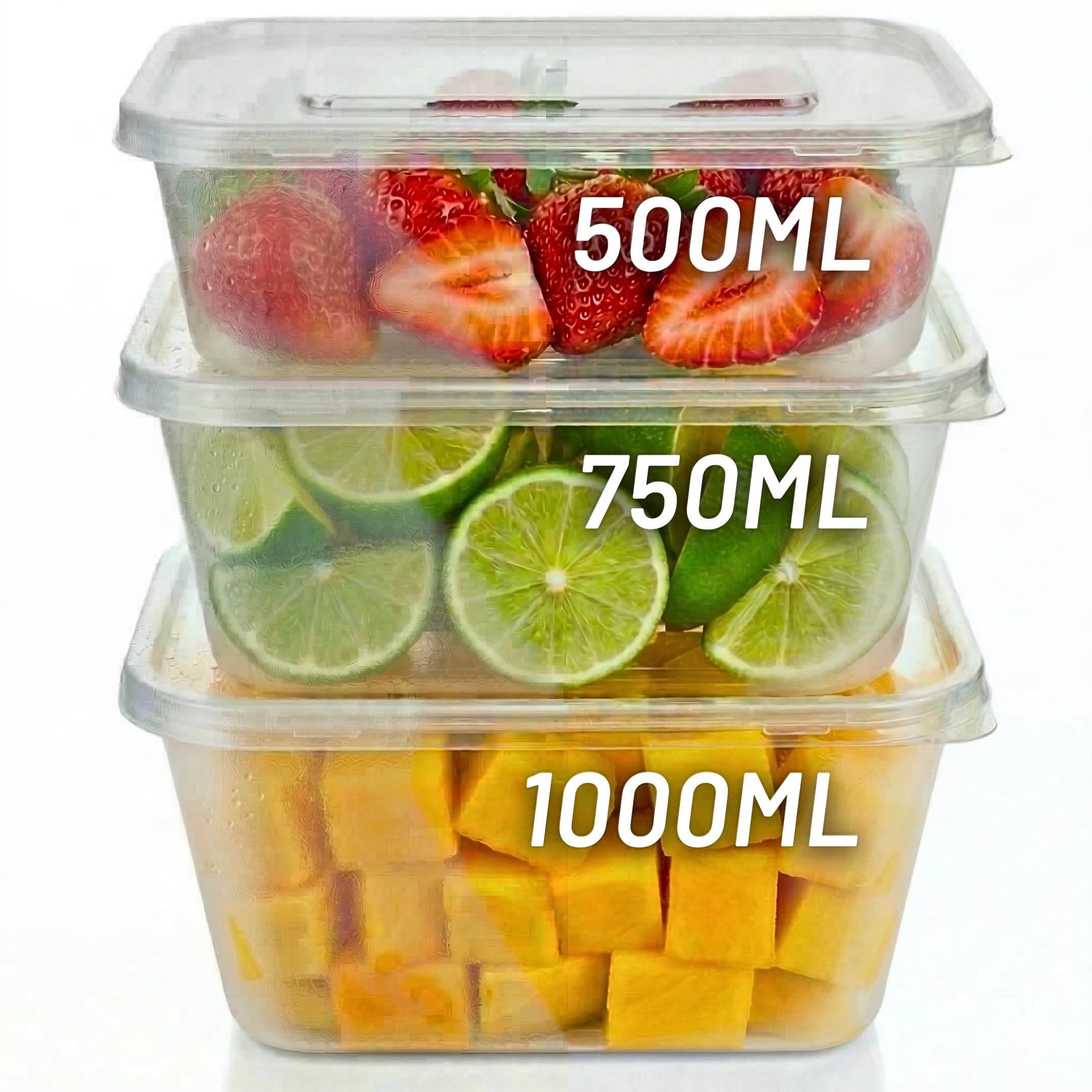 Plastic Food Containers with Lids - 500ml, 50 Pack, Easy Open Corner Tab, Leak Proof, Takeaway Food Storage Meal Prep Container Reusable Tupperware Set, Microwave, Freezer, Dishwasher Safe Boxes