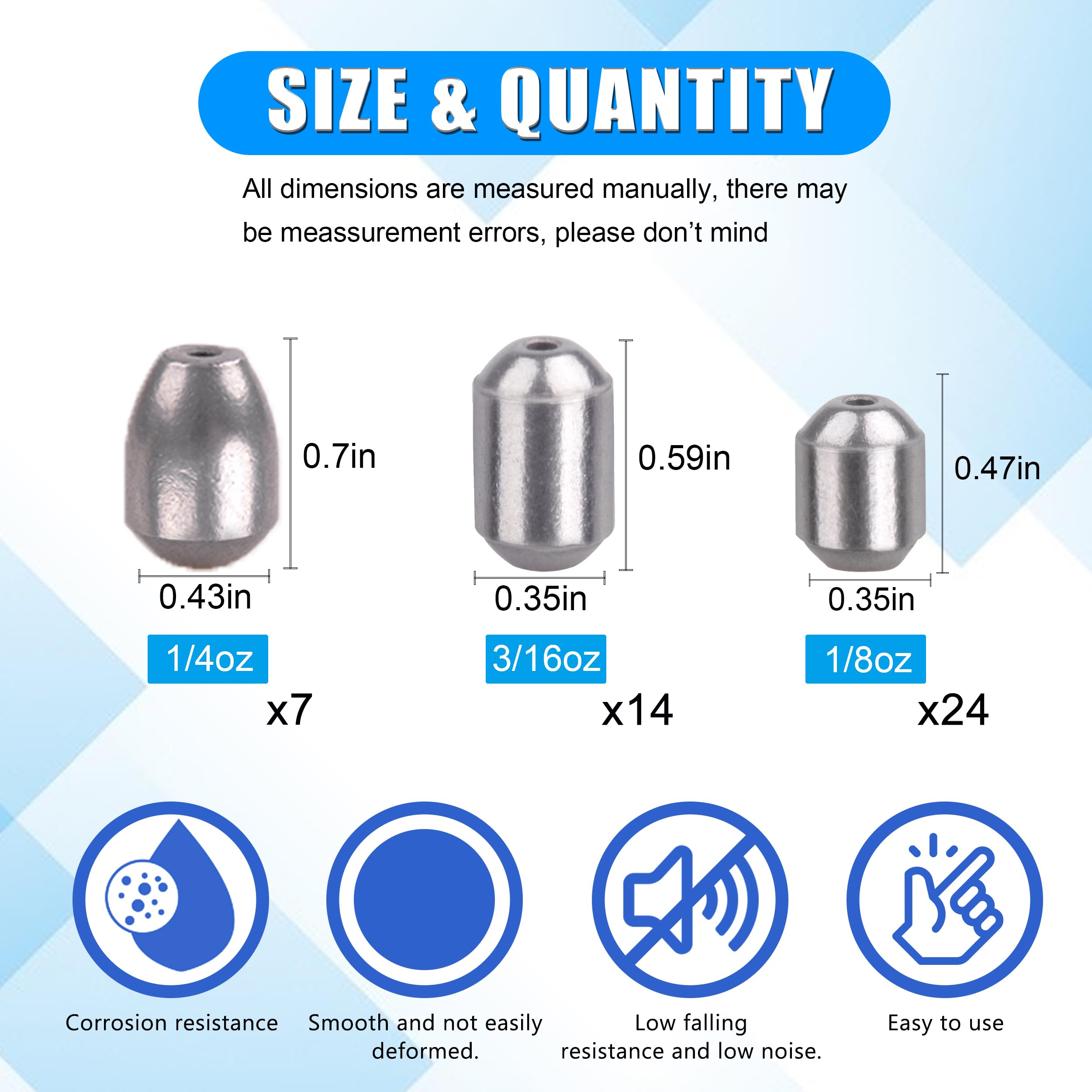 JOGFFDE Fishing Egg Sinker Weights Assortment Kit 45pcs Iron Fishing Weights Oval Shape Bass Casting Saltwater Fishing Gear for Fishing Line Catfishing Bottom Fishing Tackle, GREY